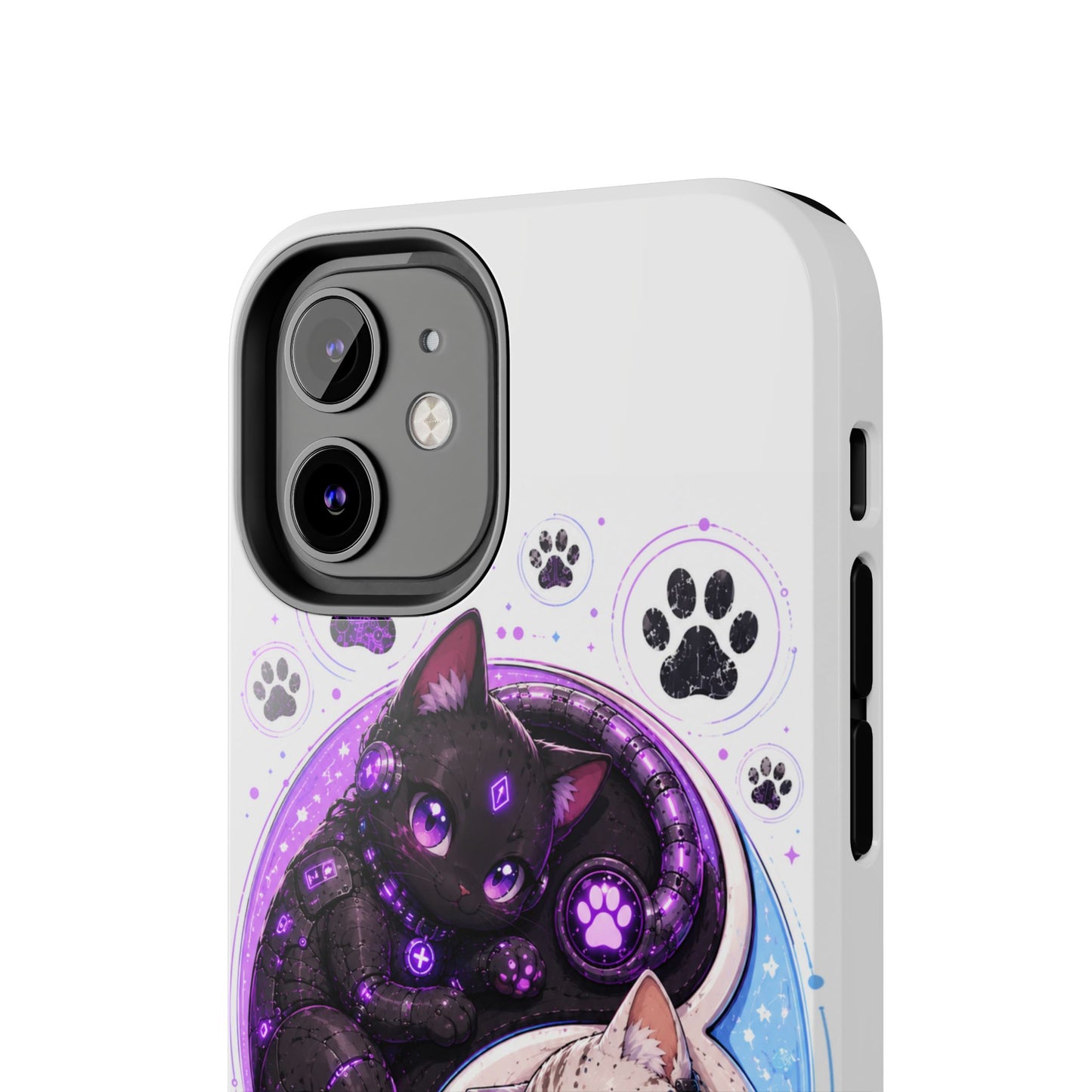 Cat Yin Yang Tough Phone Case — Black & White Kittens, Paw Print Protective Cover