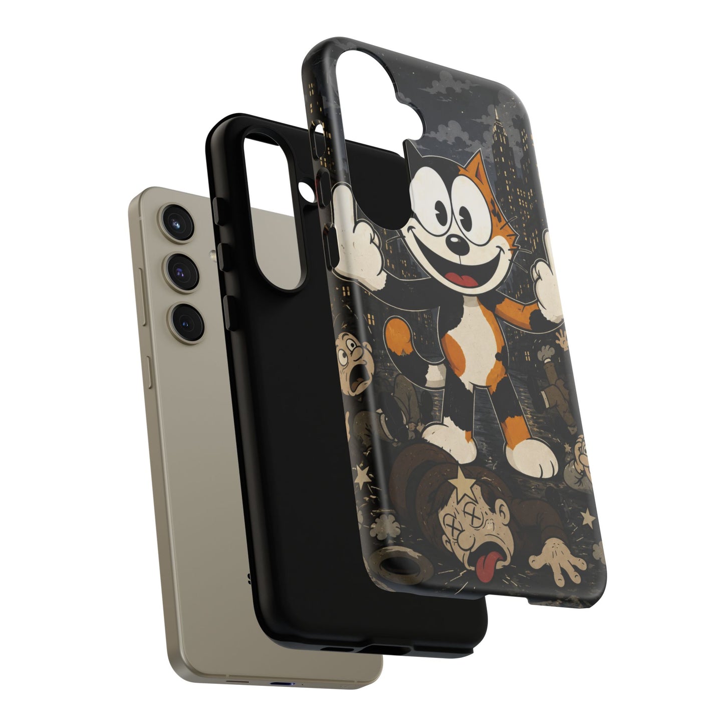 Vintage Cartoon Cat Phone Case — Edgy Felix-Style Illustration