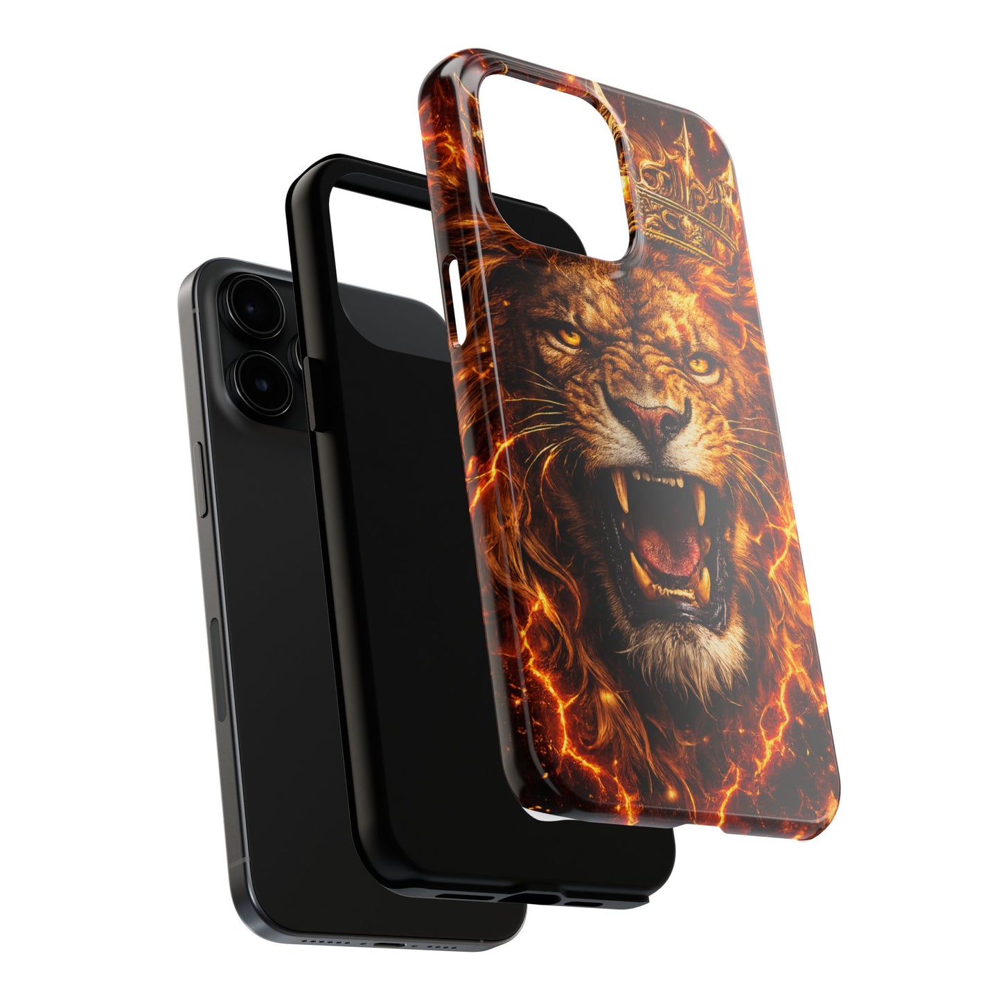 Fiery Lion King Tough Phone Case — Protective iPhone Case with Roaring Crown Design