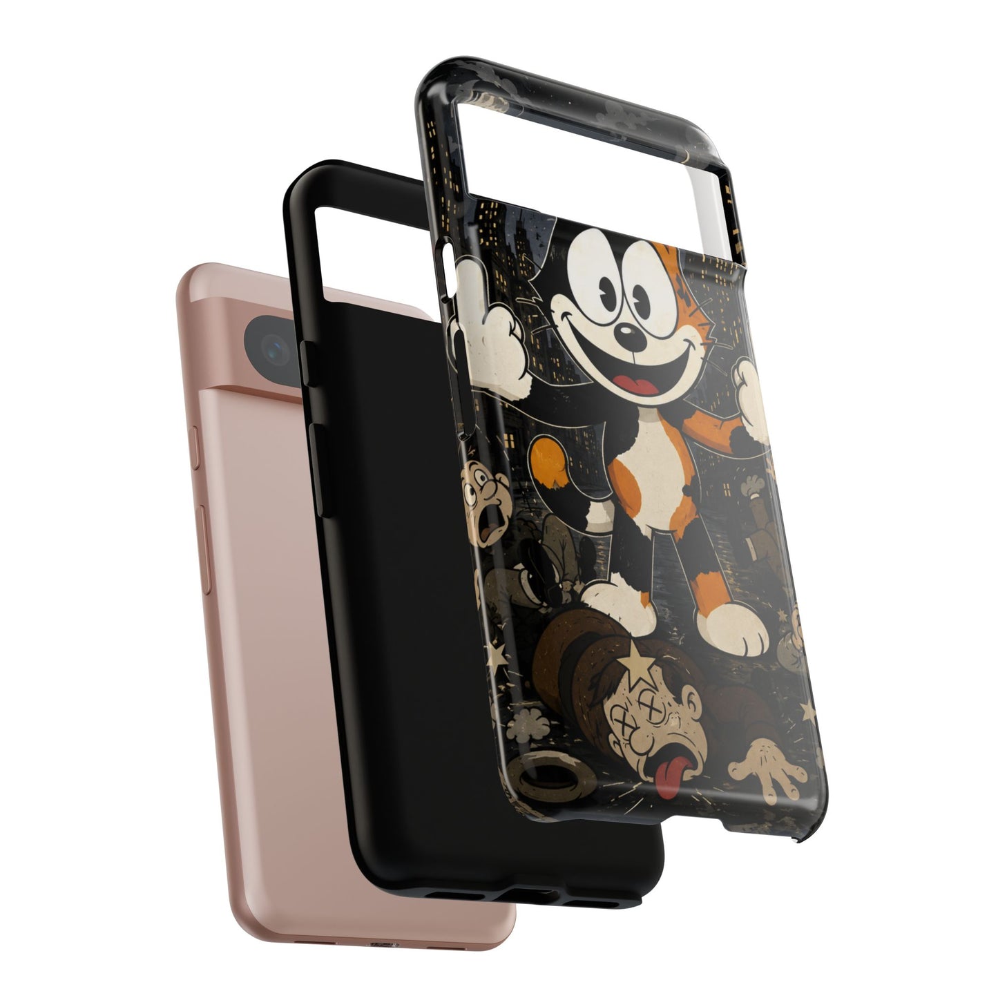 Vintage Cartoon Cat Phone Case — Edgy Felix-Style Illustration