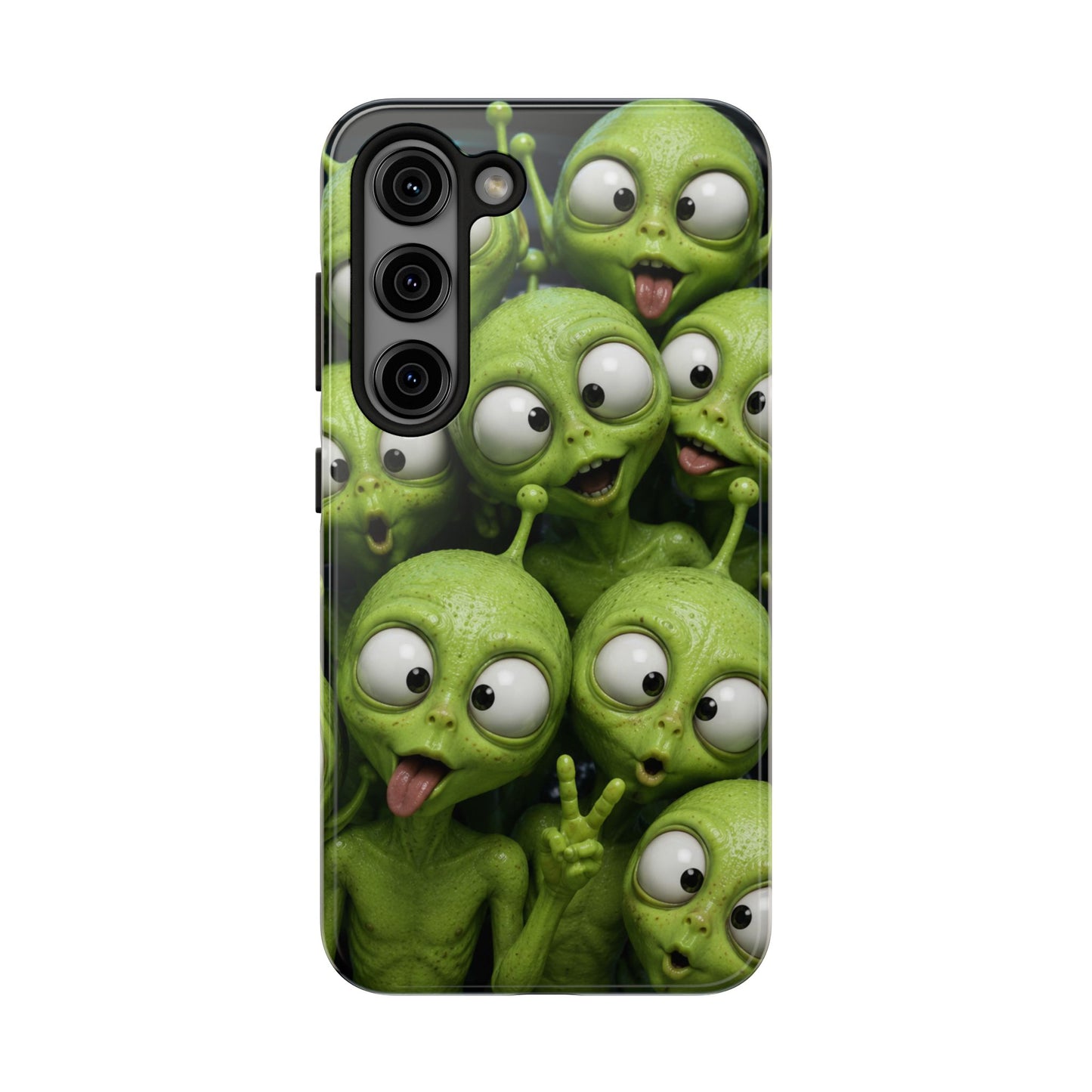 Alien Selfie Tough Phone Case — Cute Green Cartoon Aliens Protective Cover
