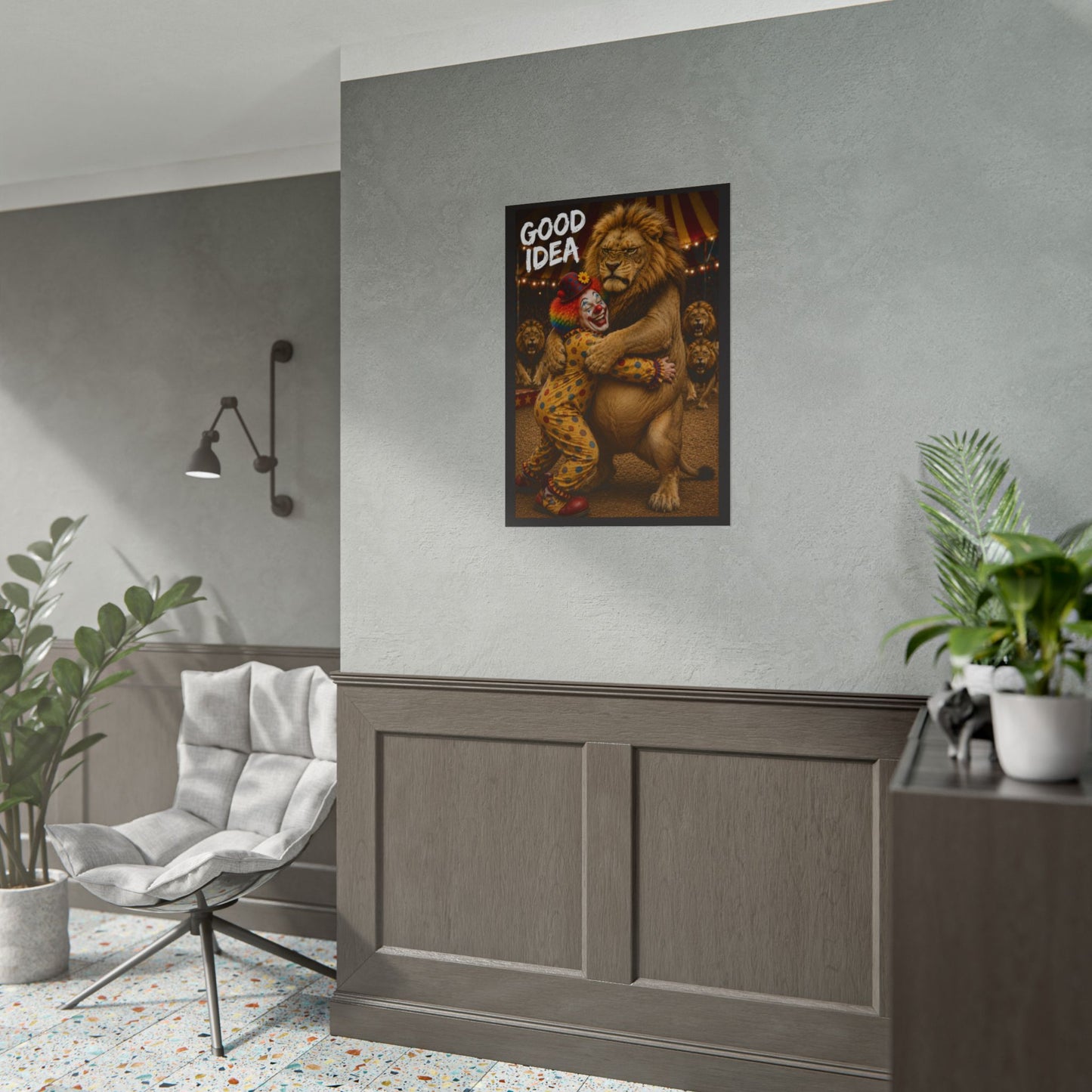 Rolled Poster — 'Good Idea' Clown & Lion Circus Art Print