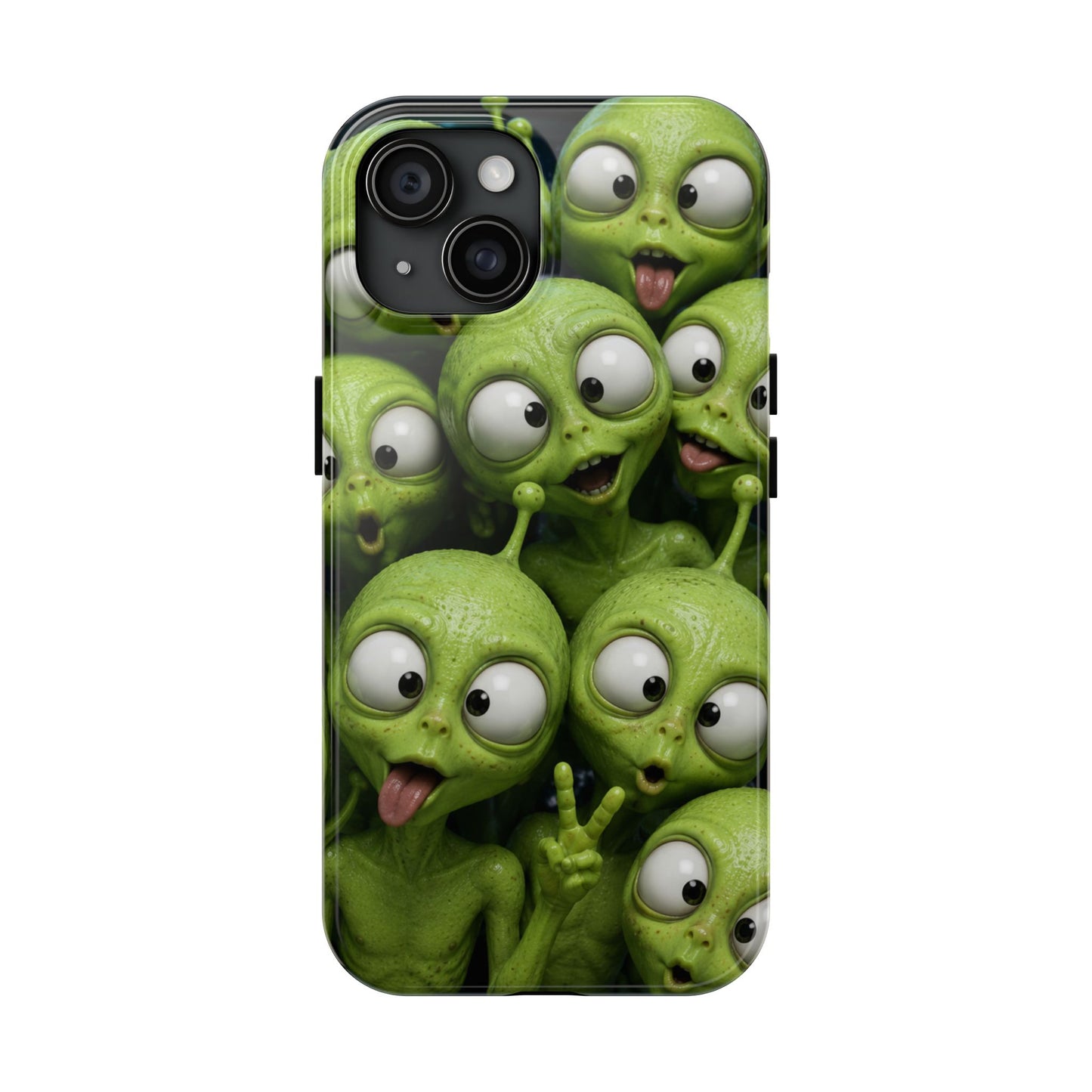 Alien Selfie Tough Phone Case — Cute Green Cartoon Aliens Protective Cover