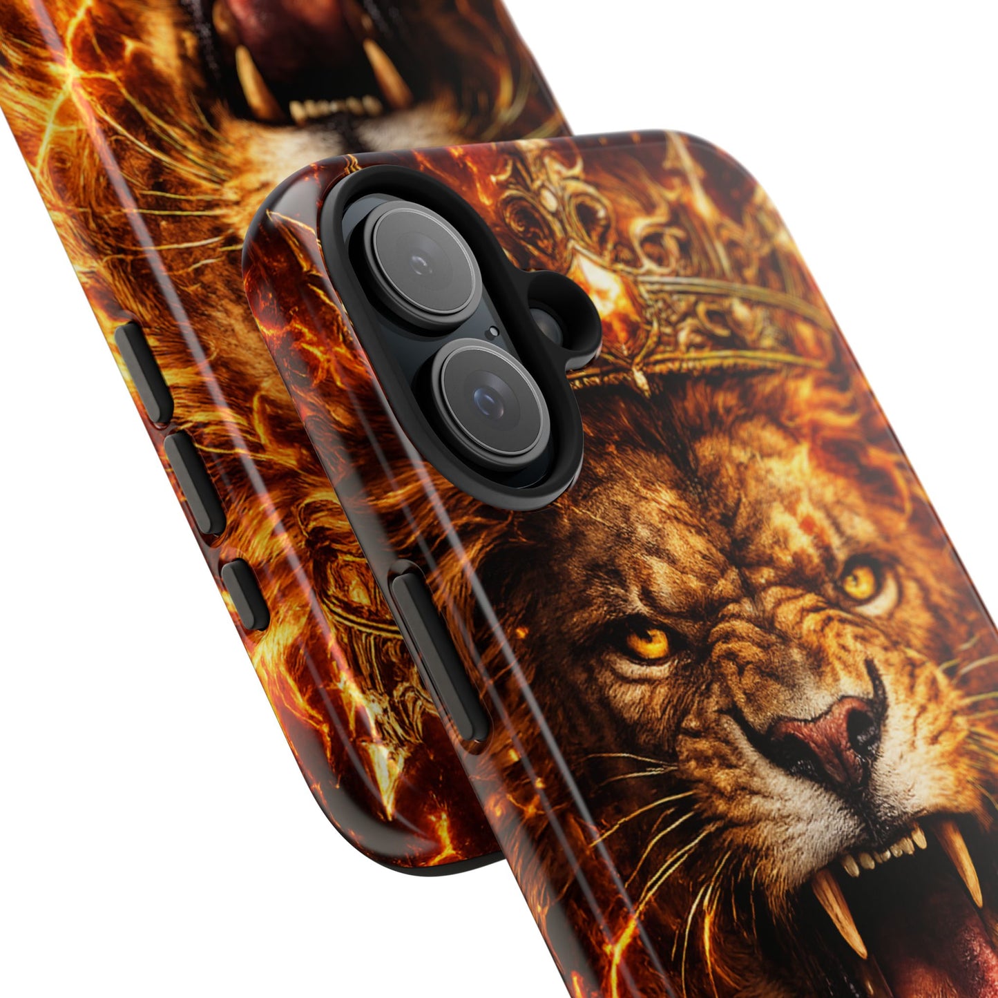 Fiery Lion King Tough Phone Case — Protective iPhone Case with Roaring Crown Design