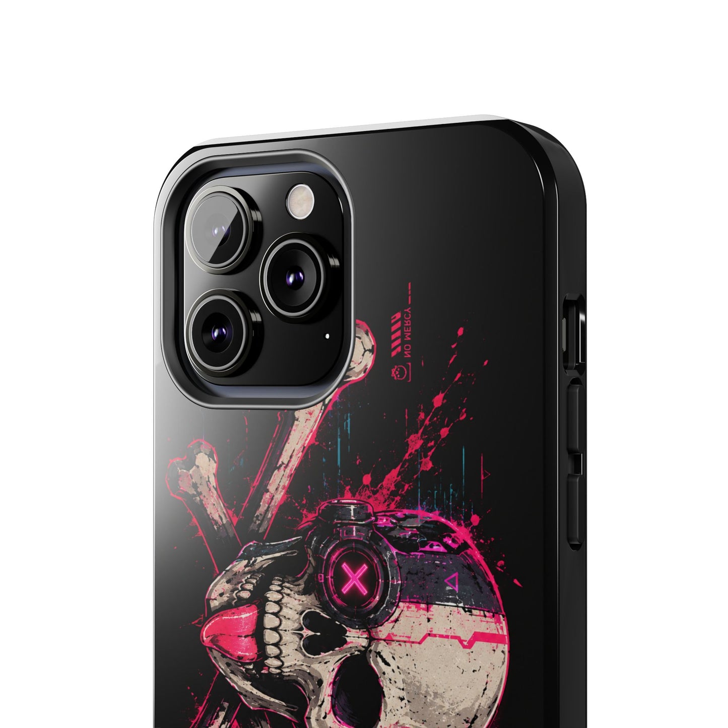 Skull & Crossbones Tough Phone Case — Neon Cyberpunk Skull Design