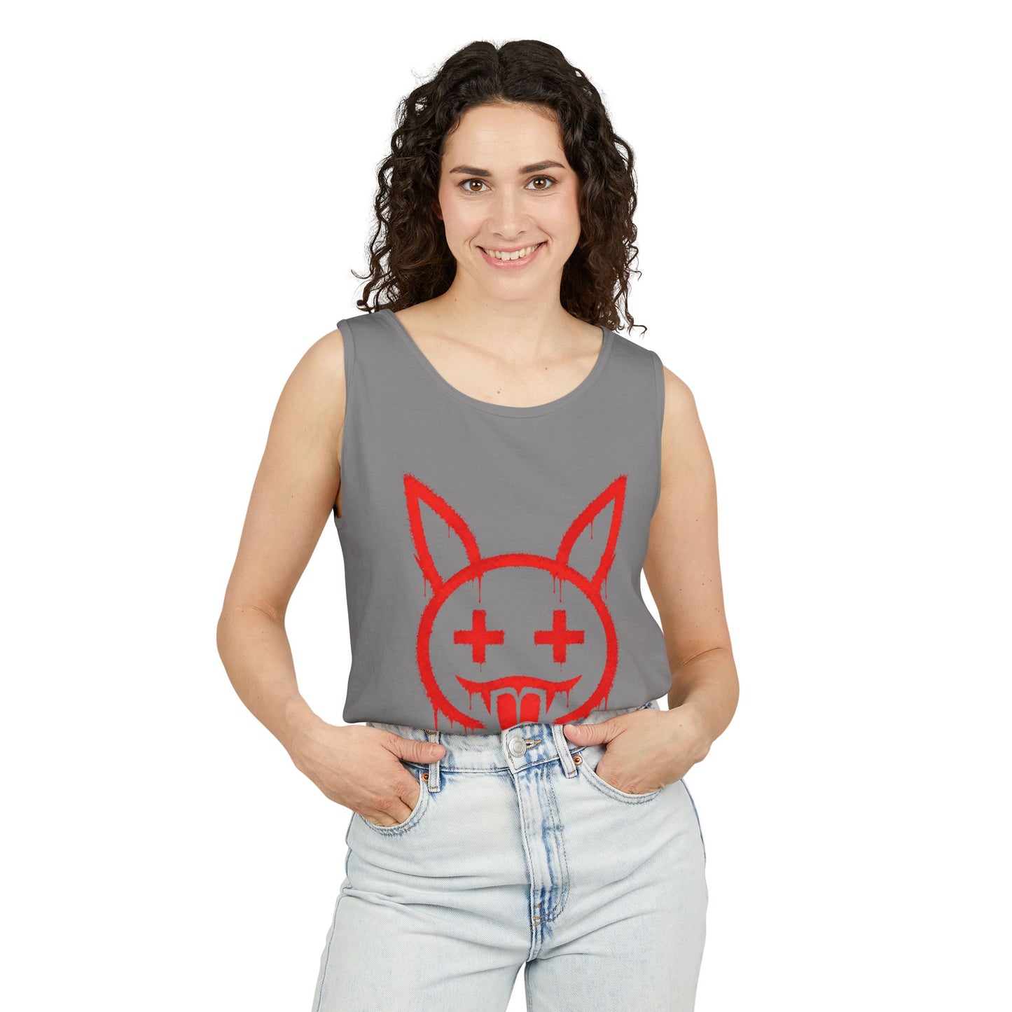Graffiti Bunny Drip Tank Top,  Distressed Red Stencil Graphic