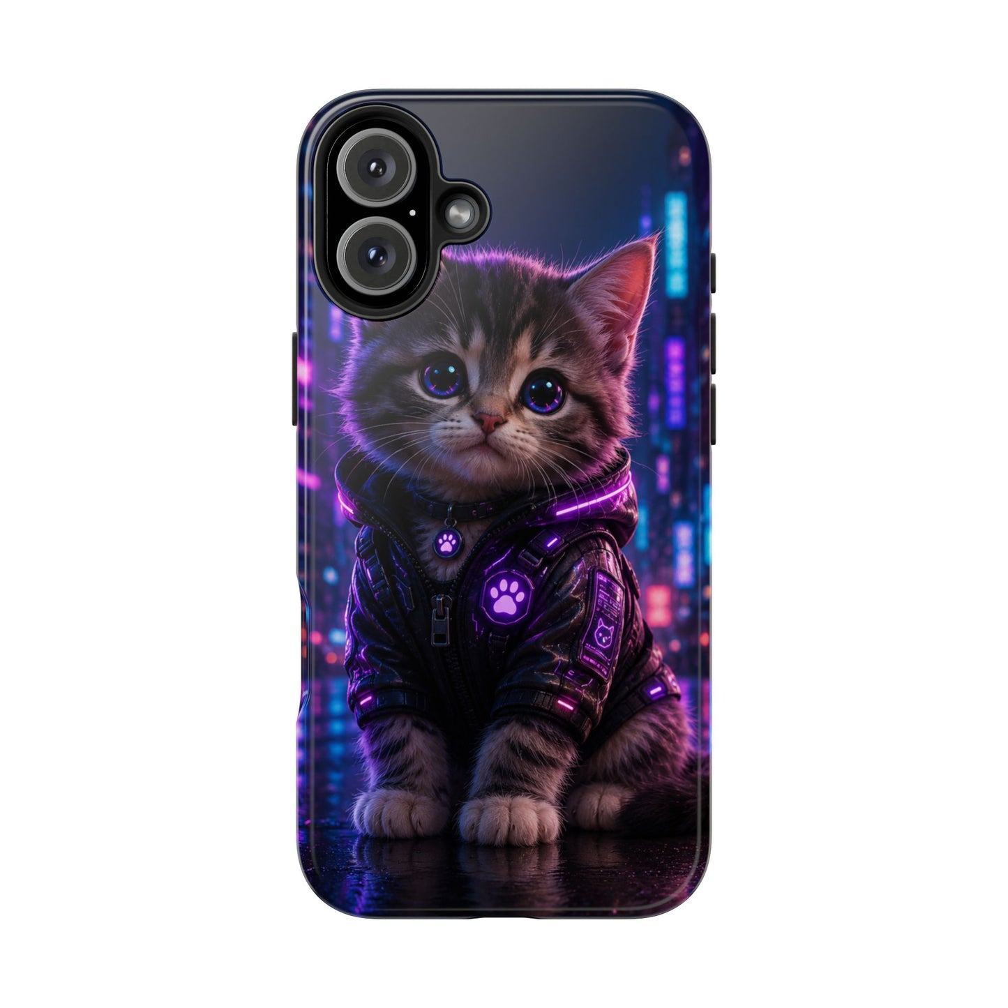 Cyberpunk Kitten Tough Phone Case — Neon Cat Protective Phone Cover