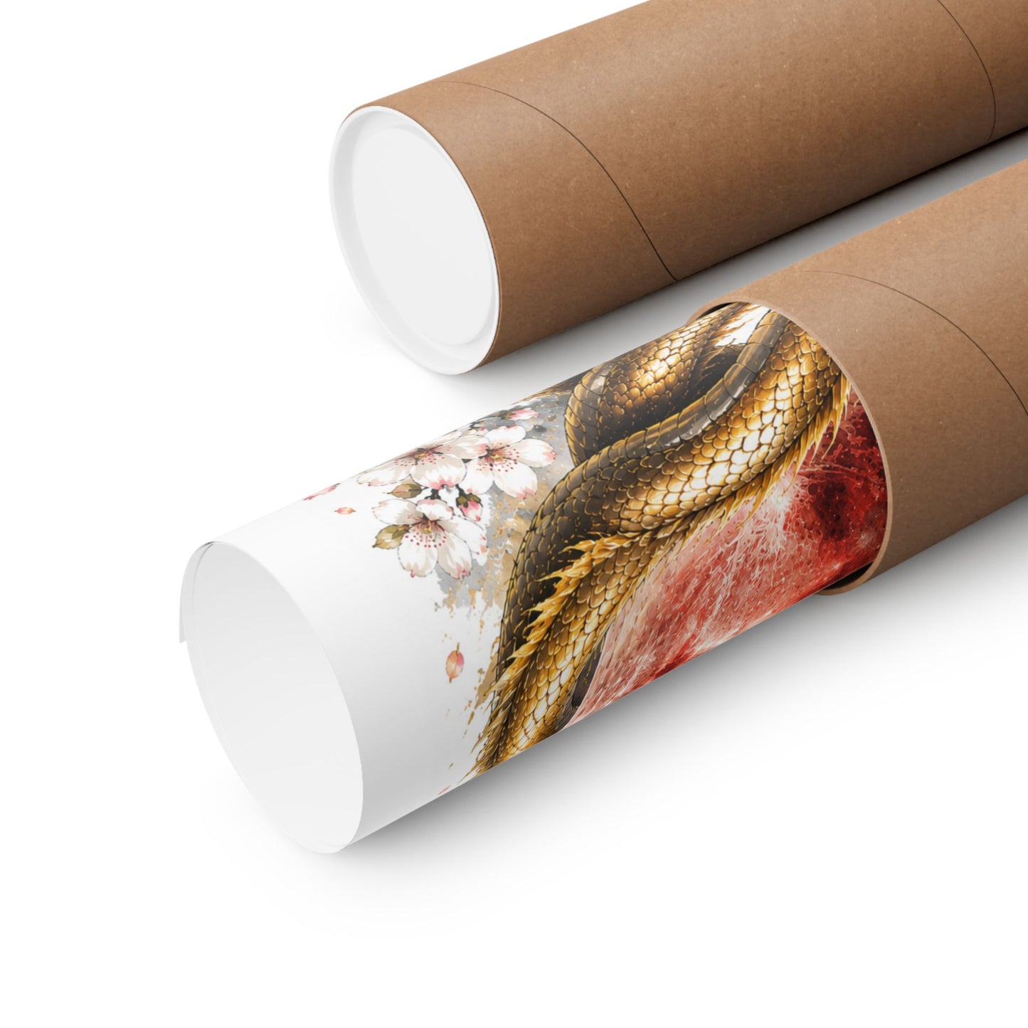 Golden Dragon & Red Moon Matte Poster — Japanese Cherry Blossom Wall Art