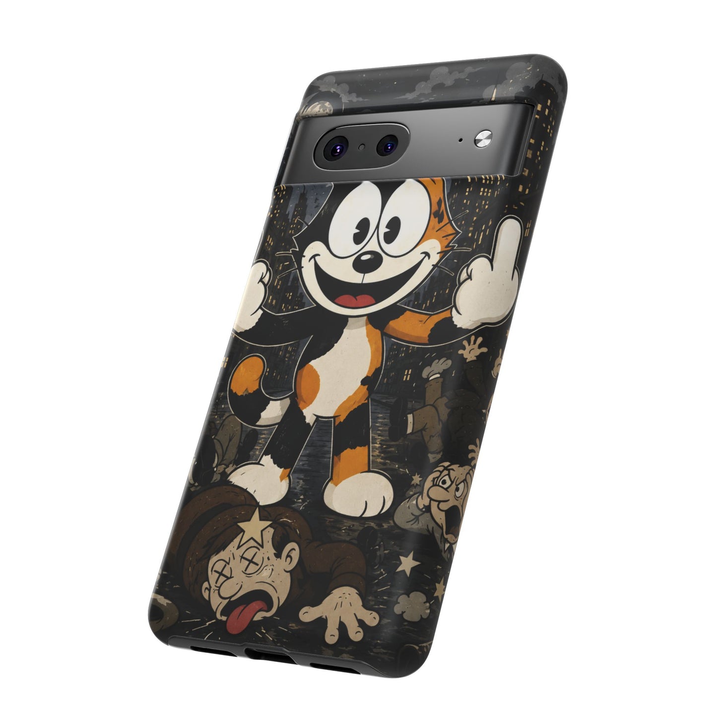 Vintage Cartoon Cat Phone Case — Edgy Felix-Style Illustration