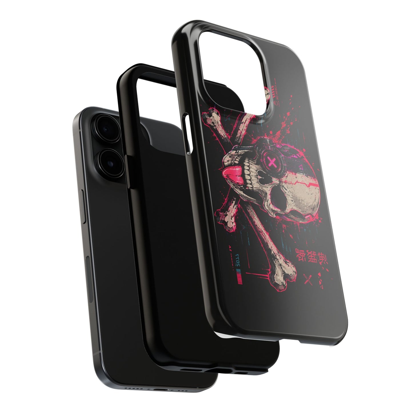Skull & Crossbones Tough Phone Case — Neon Cyberpunk Skull Design