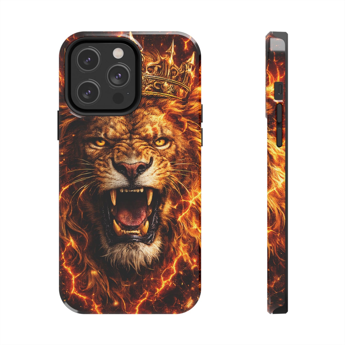 Fiery Lion King Tough Phone Case — Protective iPhone Case with Roaring Crown Design