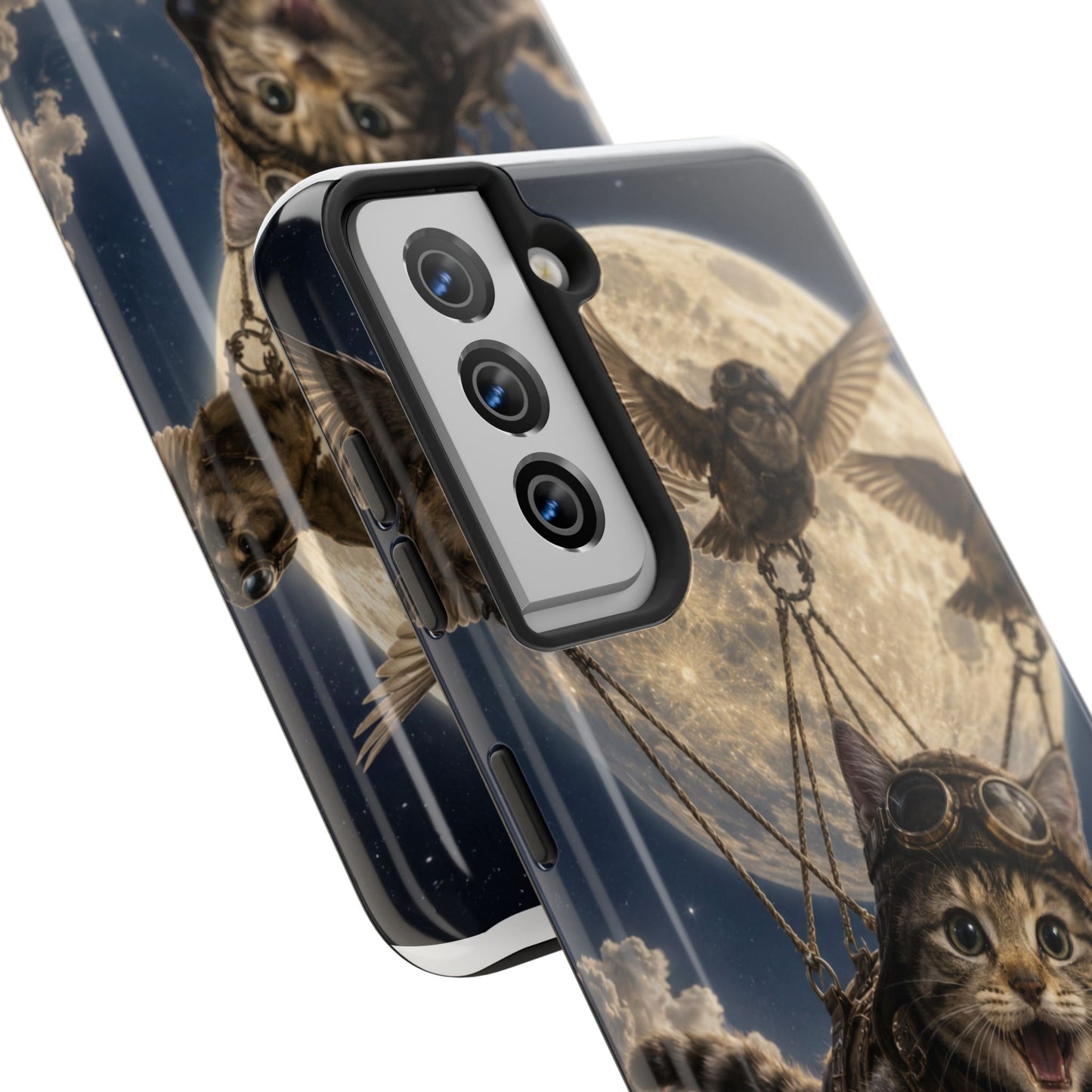 Cat Pilot Phone Case — Adventure Kitty Moonlit Flight Tough Protection