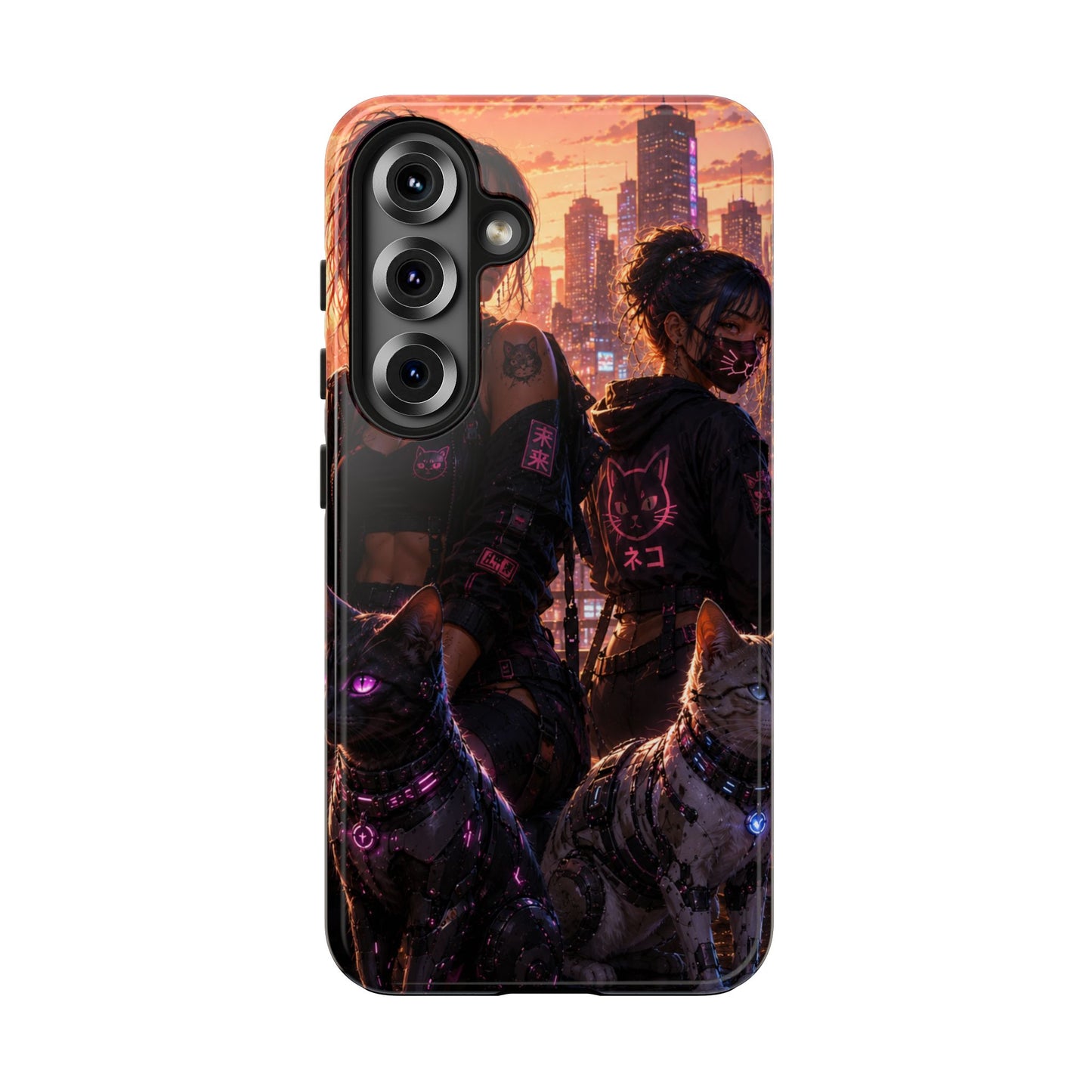 Cyberpunk Pack: Tough Phone Case with Neon Panther & City Sunset