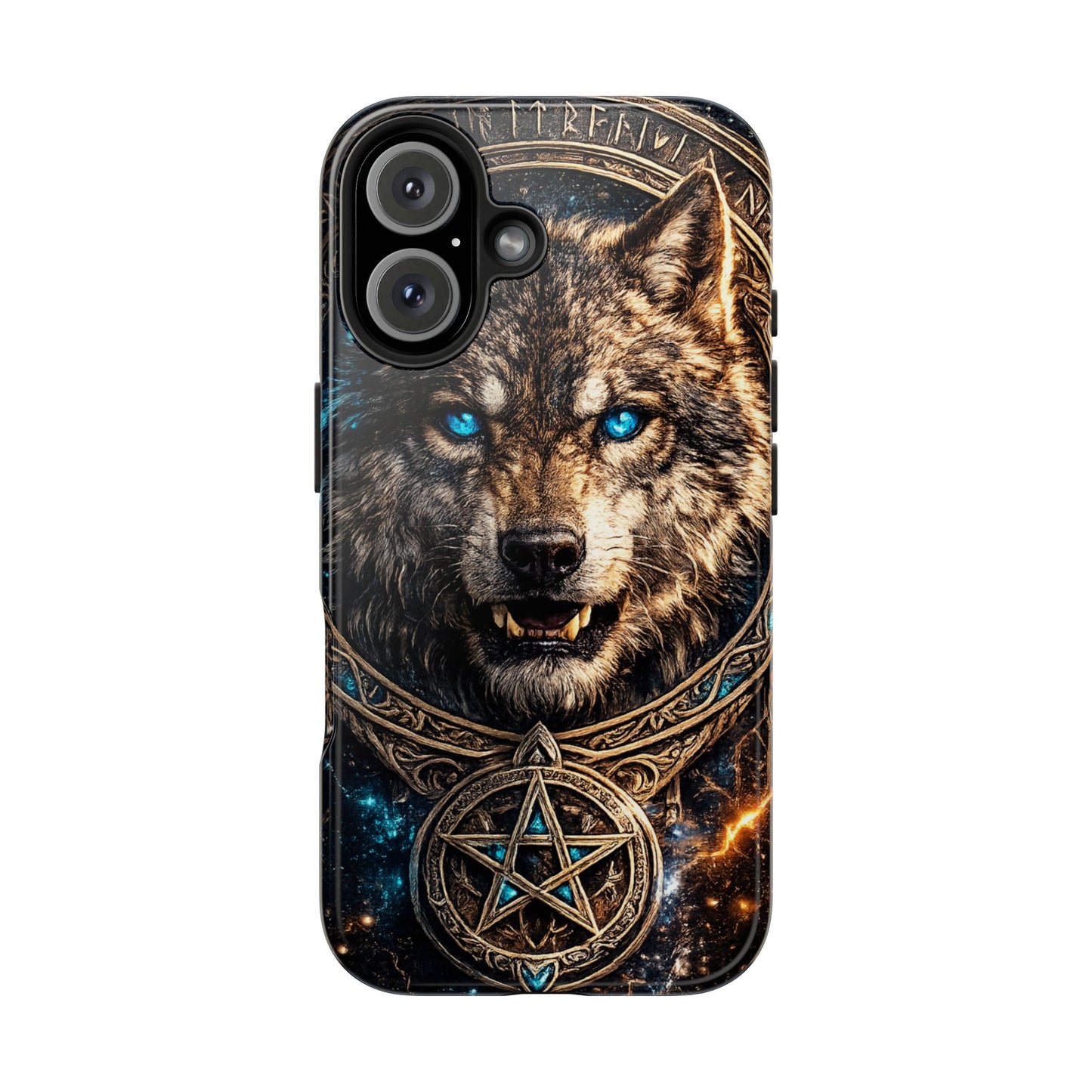 Wolf Pentagram Phone Case - Rugged Mystic Phone Cover with Glowing Blue Eyes