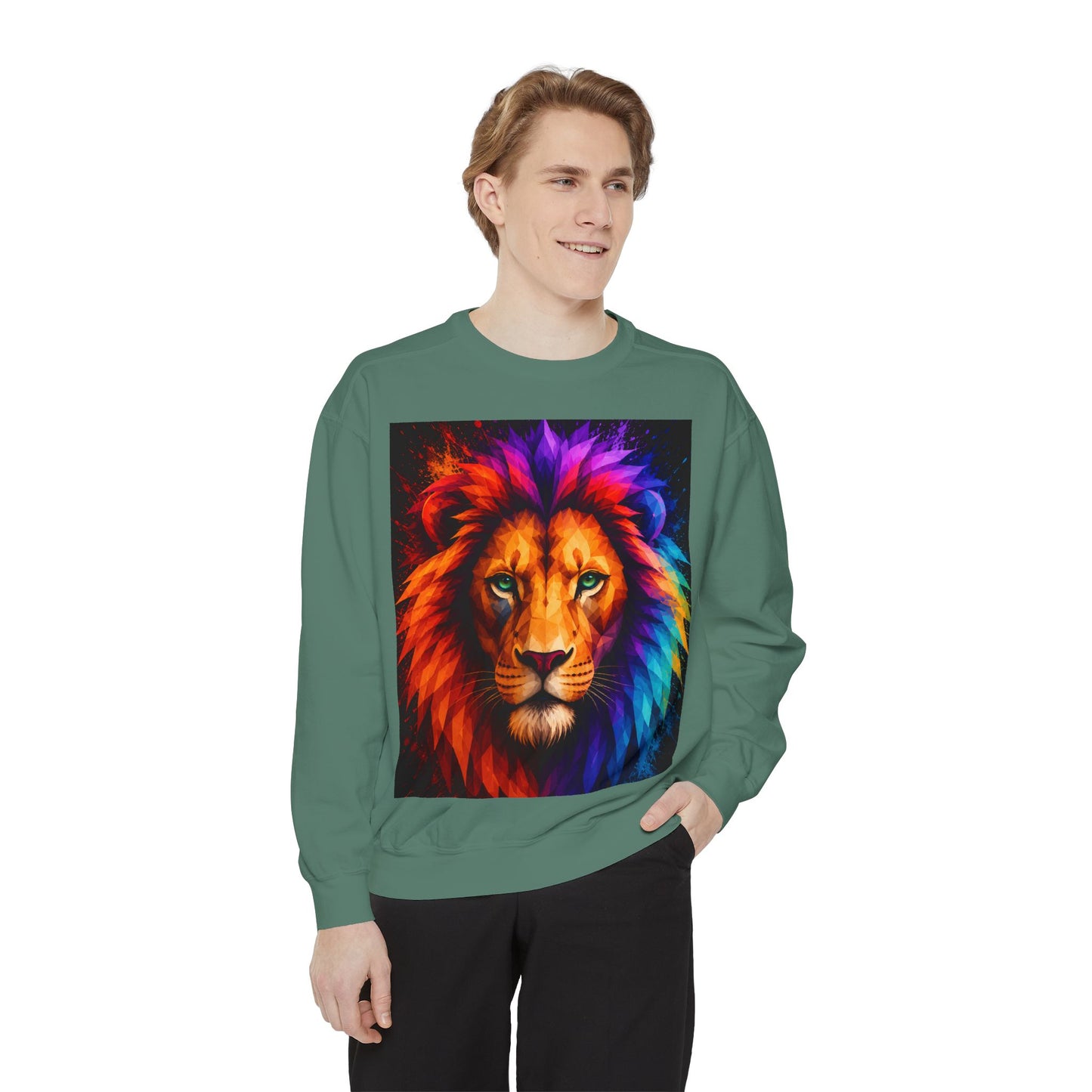 Colorful Lion Sweatshirt — Vibrant Rainbow Mane Crewneck