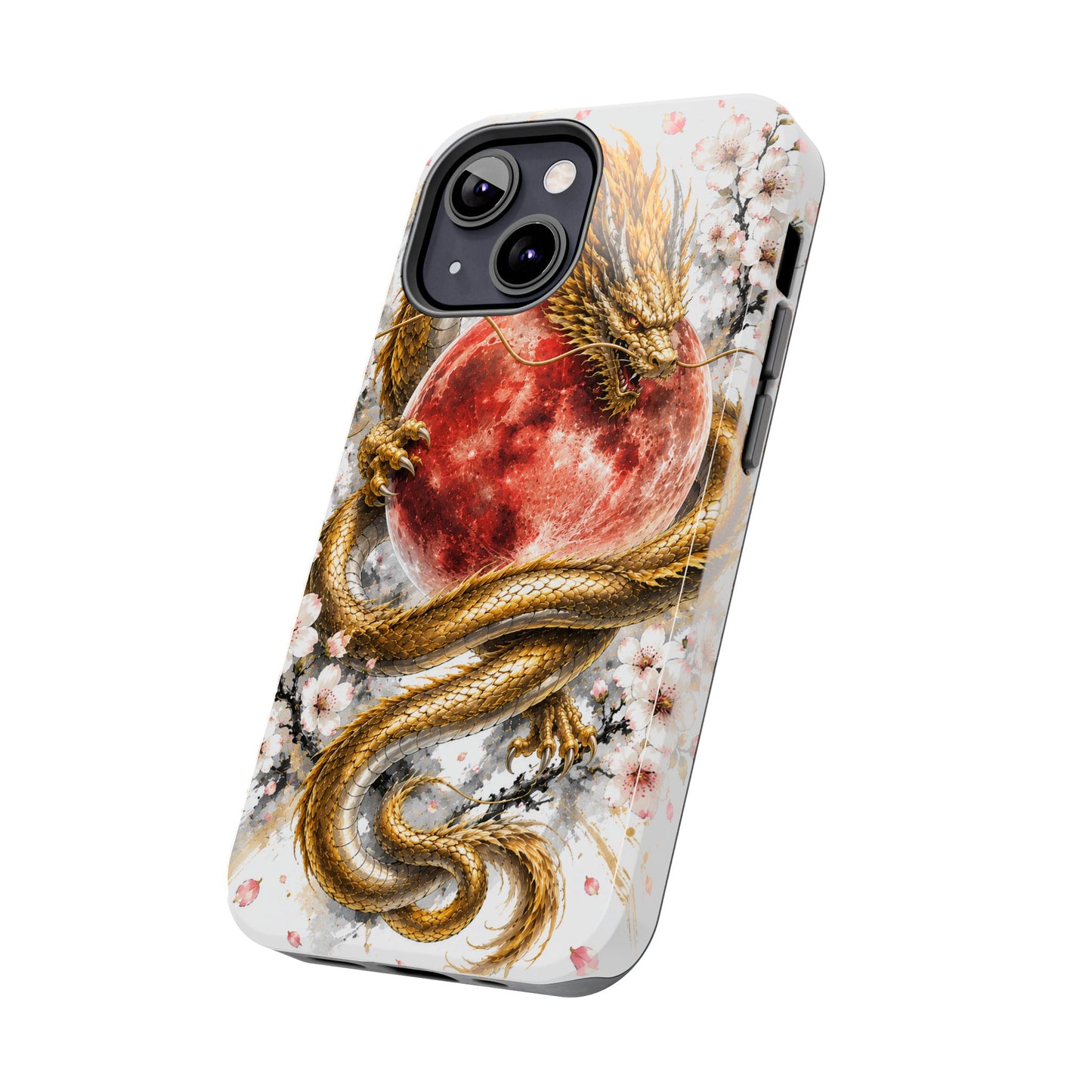 Golden Dragon Phone Case — Red Moon & Cherry Blossom Tough Phone Case