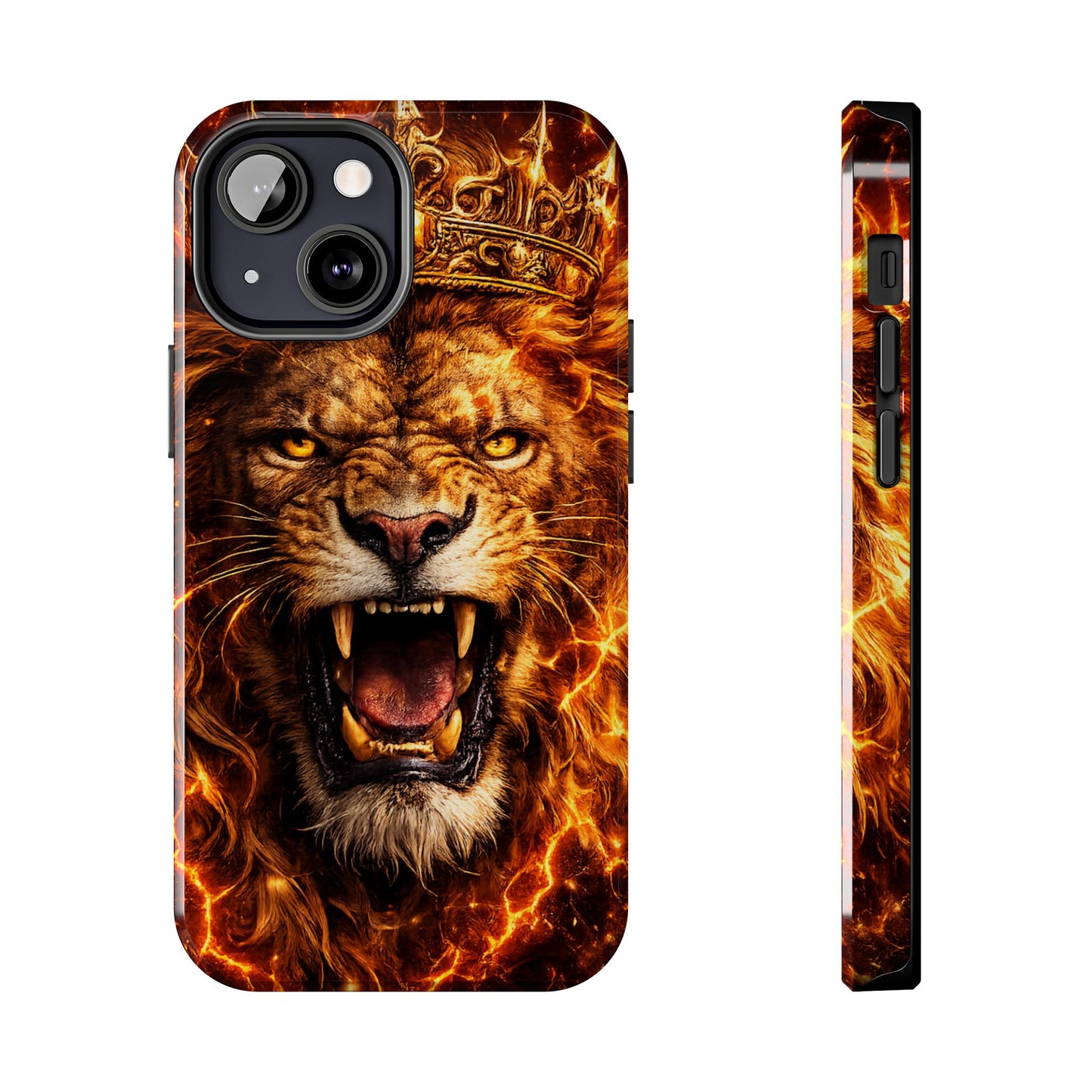 Fiery Lion King Tough Phone Case — Protective iPhone Case with Roaring Crown Design