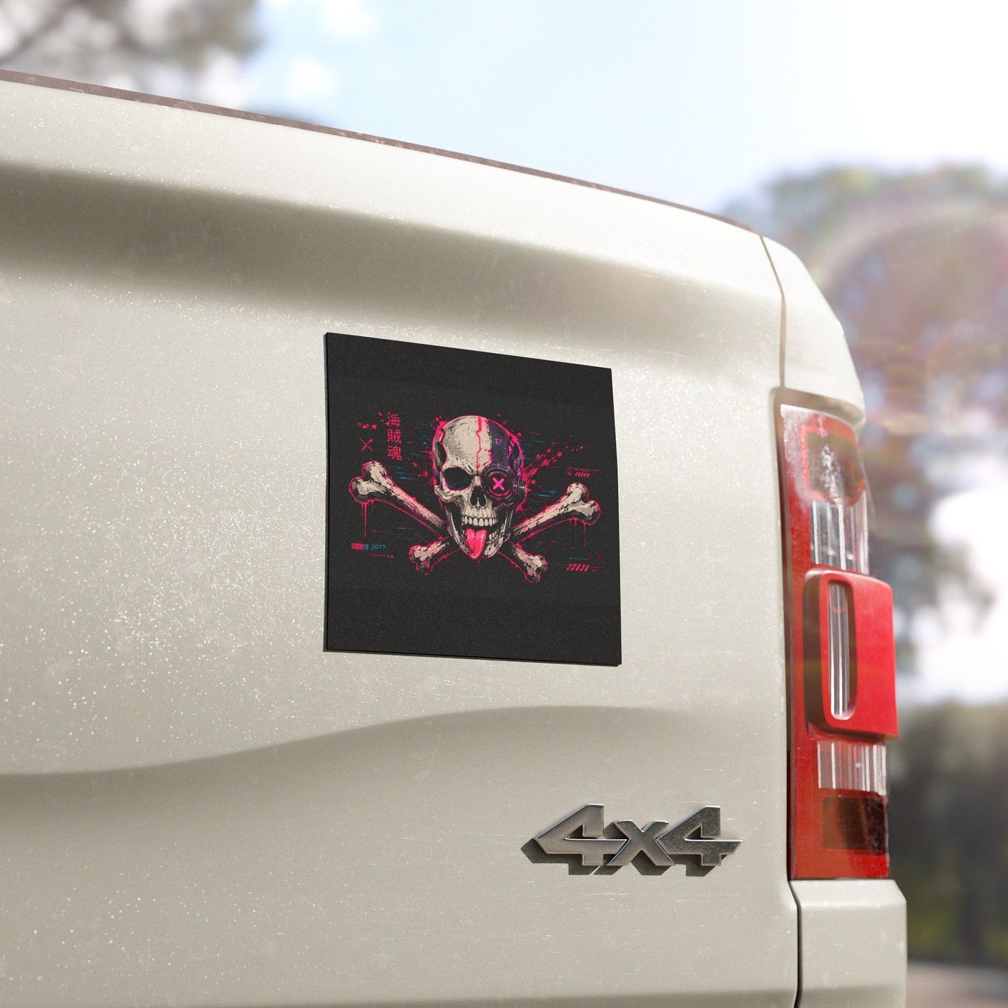 Skull Crossbones Car Magnet — Neon Cyberpunk Pirate Graphic