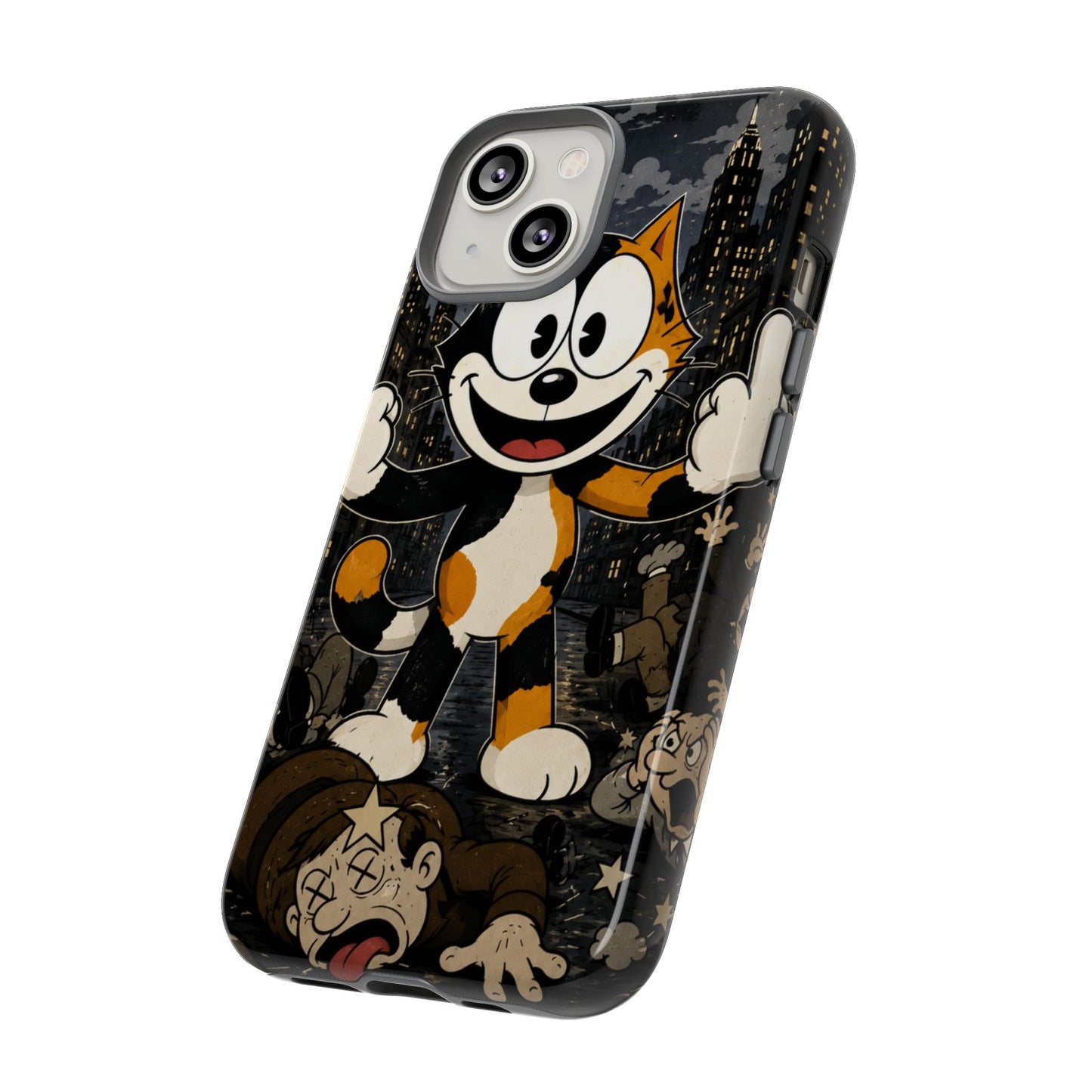 Vintage Cartoon Cat Phone Case — Edgy Felix-Style Illustration