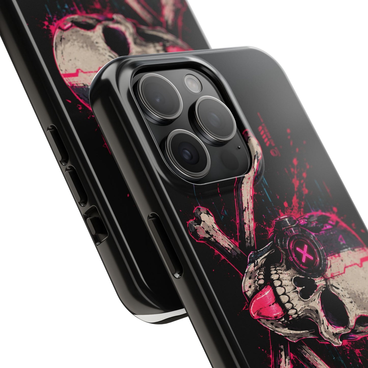Skull & Crossbones Tough Phone Case — Neon Cyberpunk Skull Design