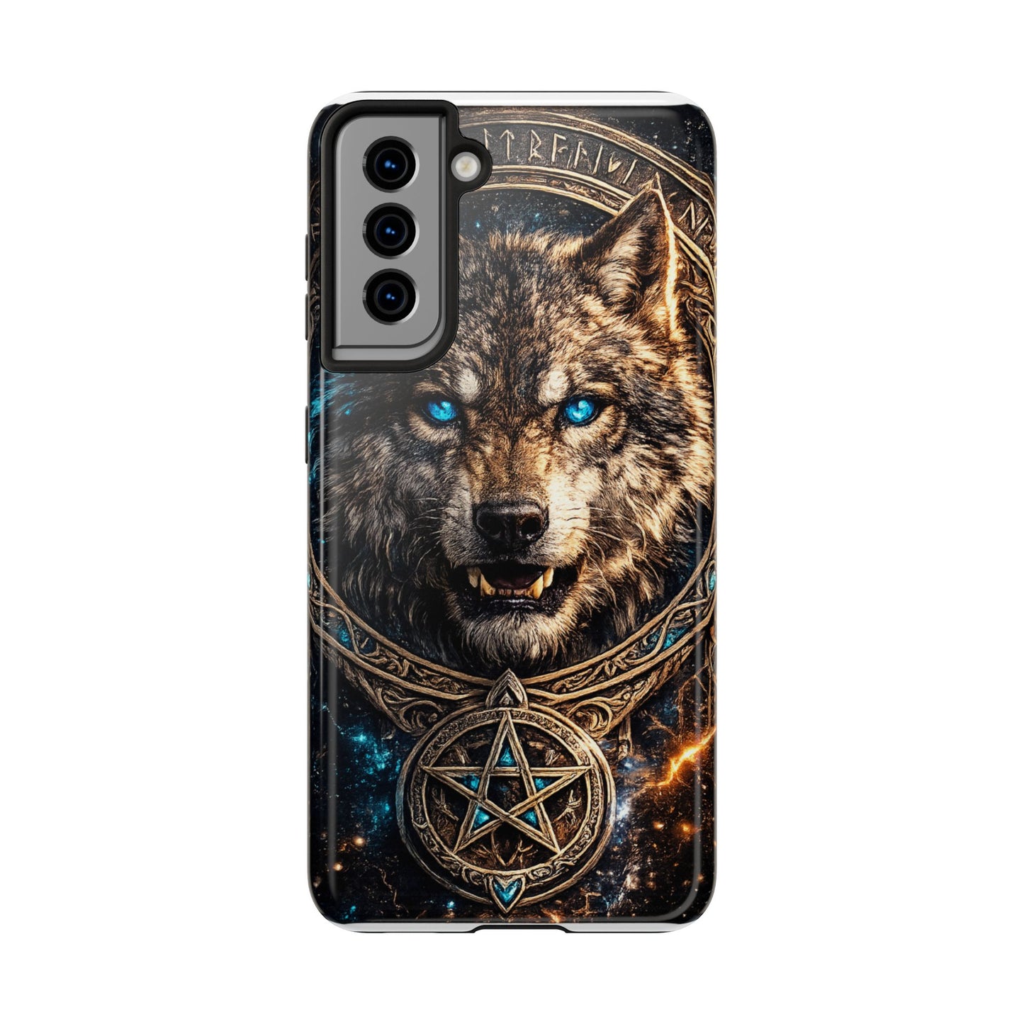 Wolf Pentagram Phone Case - Rugged Mystic Phone Cover with Glowing Blue Eyes