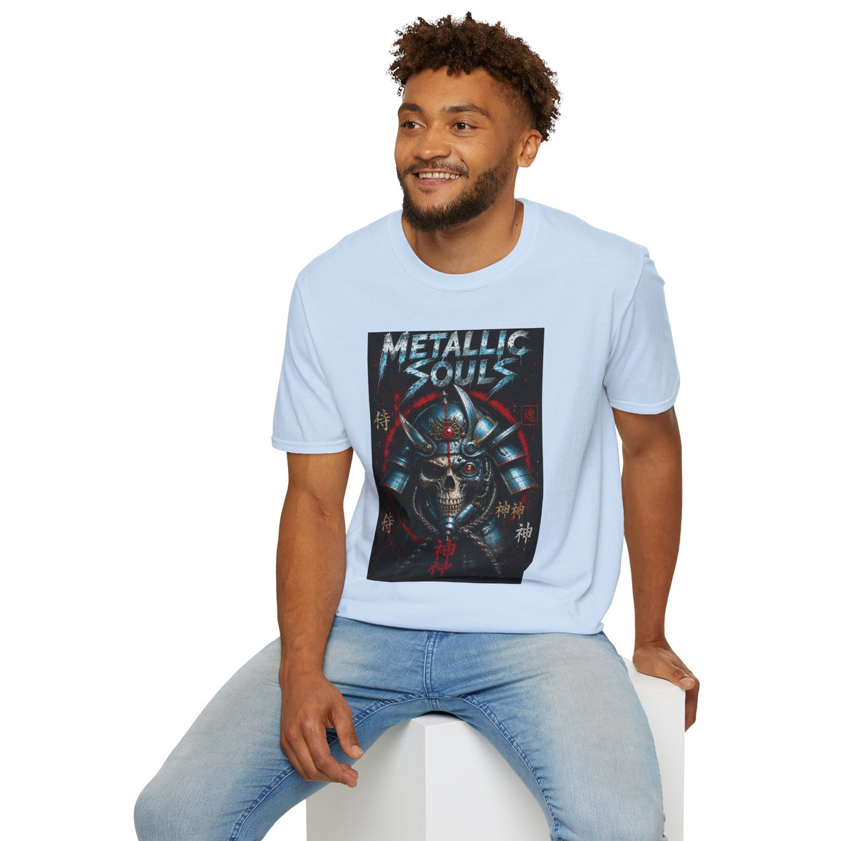 Metallic Souls Samurai Helmet T‑Shirt — Vintage Mecha Warrior Graphic Tee