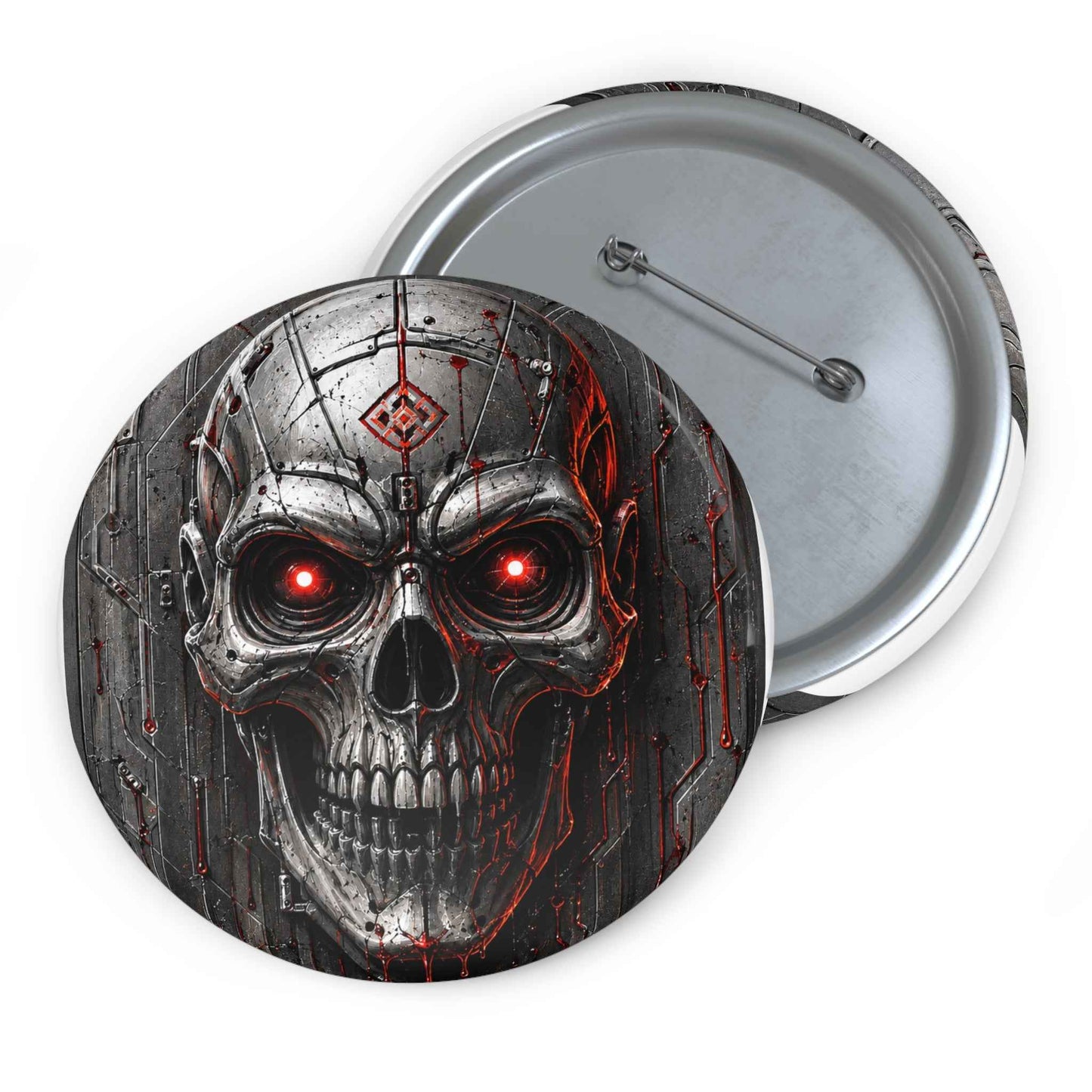 Skull Pin Button — Red-Eye Gothic Metal Badge
