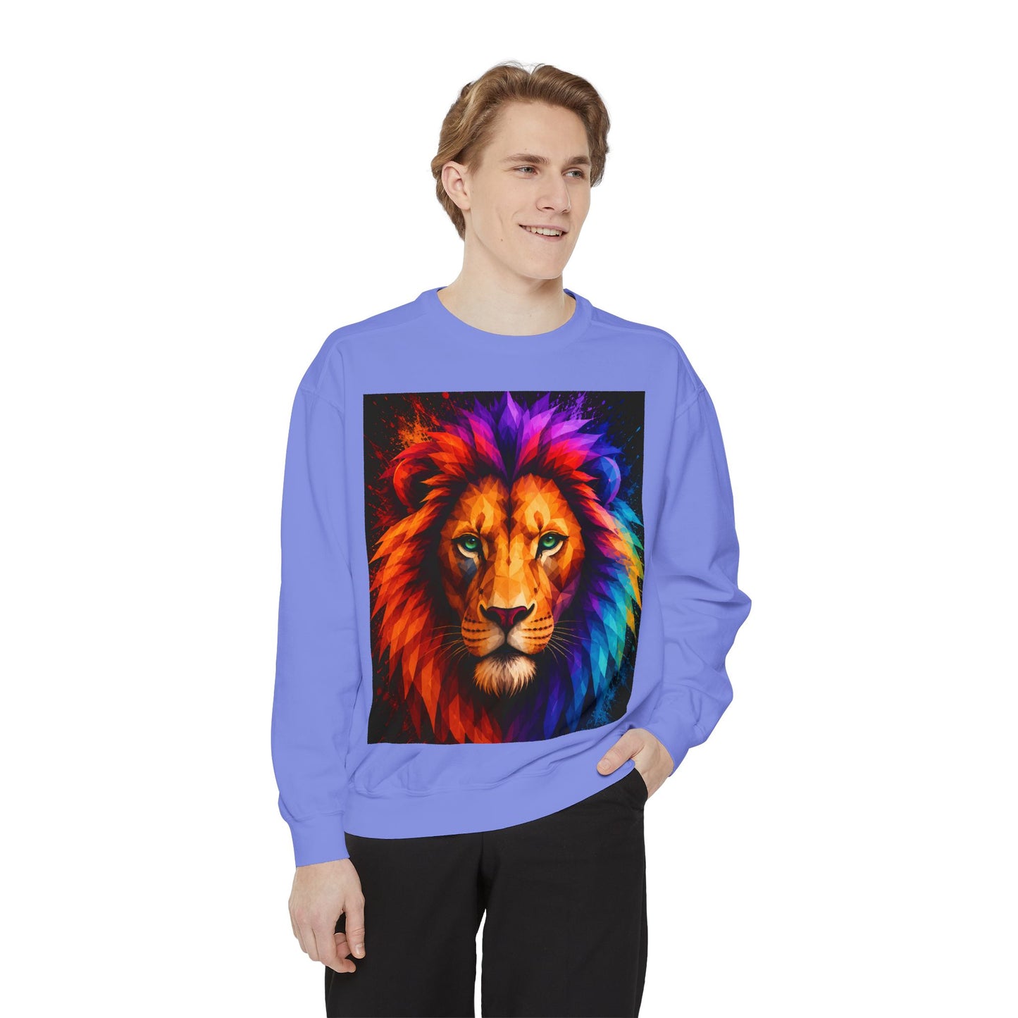 Colorful Lion Sweatshirt — Vibrant Rainbow Mane Crewneck