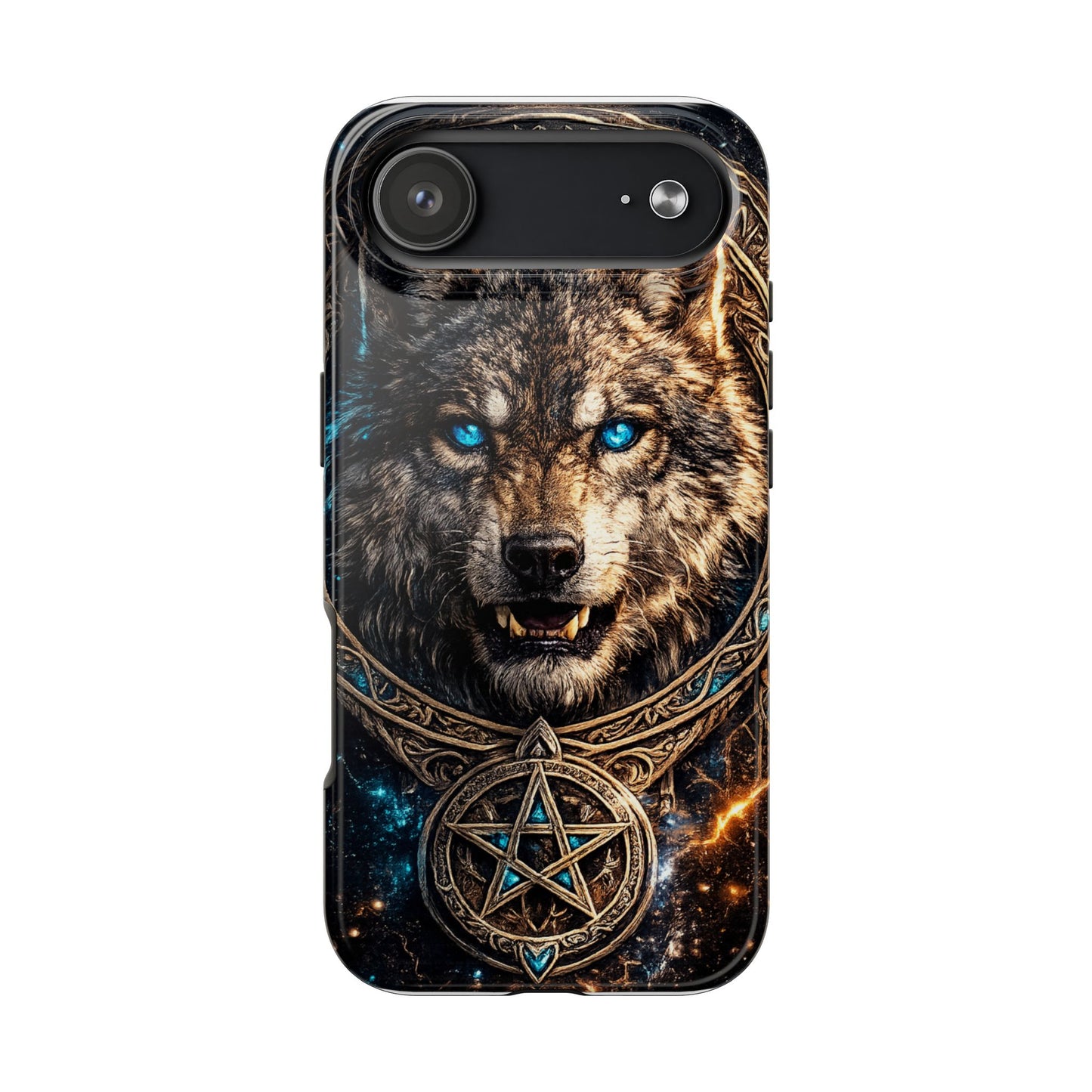 Wolf Pentagram Phone Case - Rugged Mystic Phone Cover with Glowing Blue Eyes