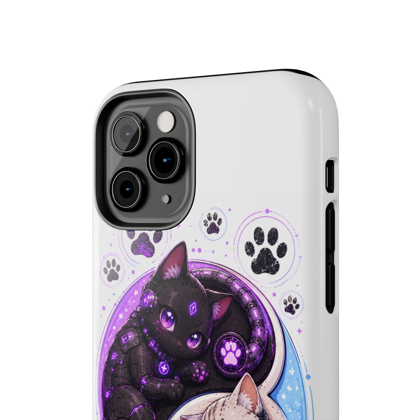 Cat Yin Yang Tough Phone Case — Black & White Kittens, Paw Print Protective Cover