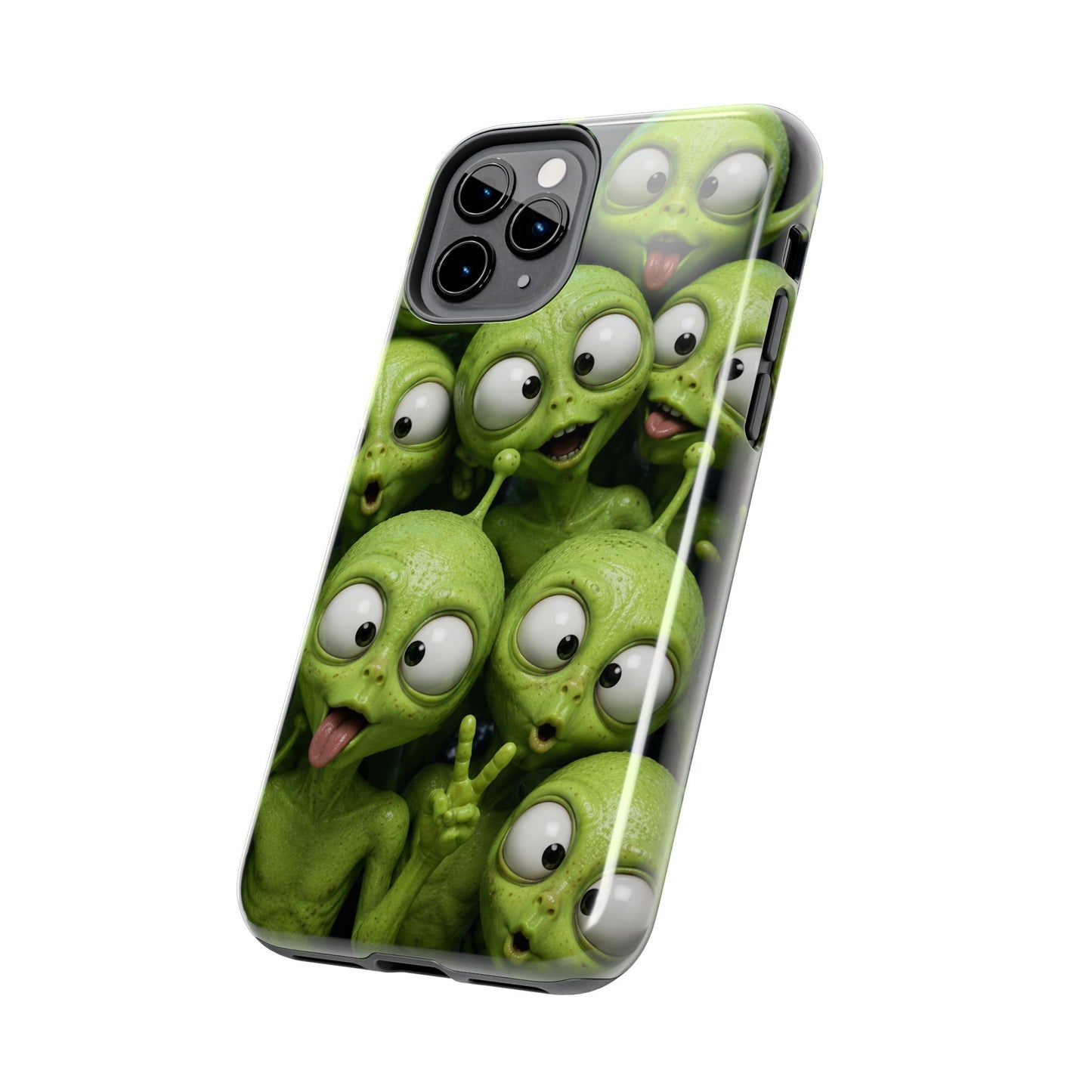 Alien Selfie Tough Phone Case — Cute Green Cartoon Aliens Protective Cover