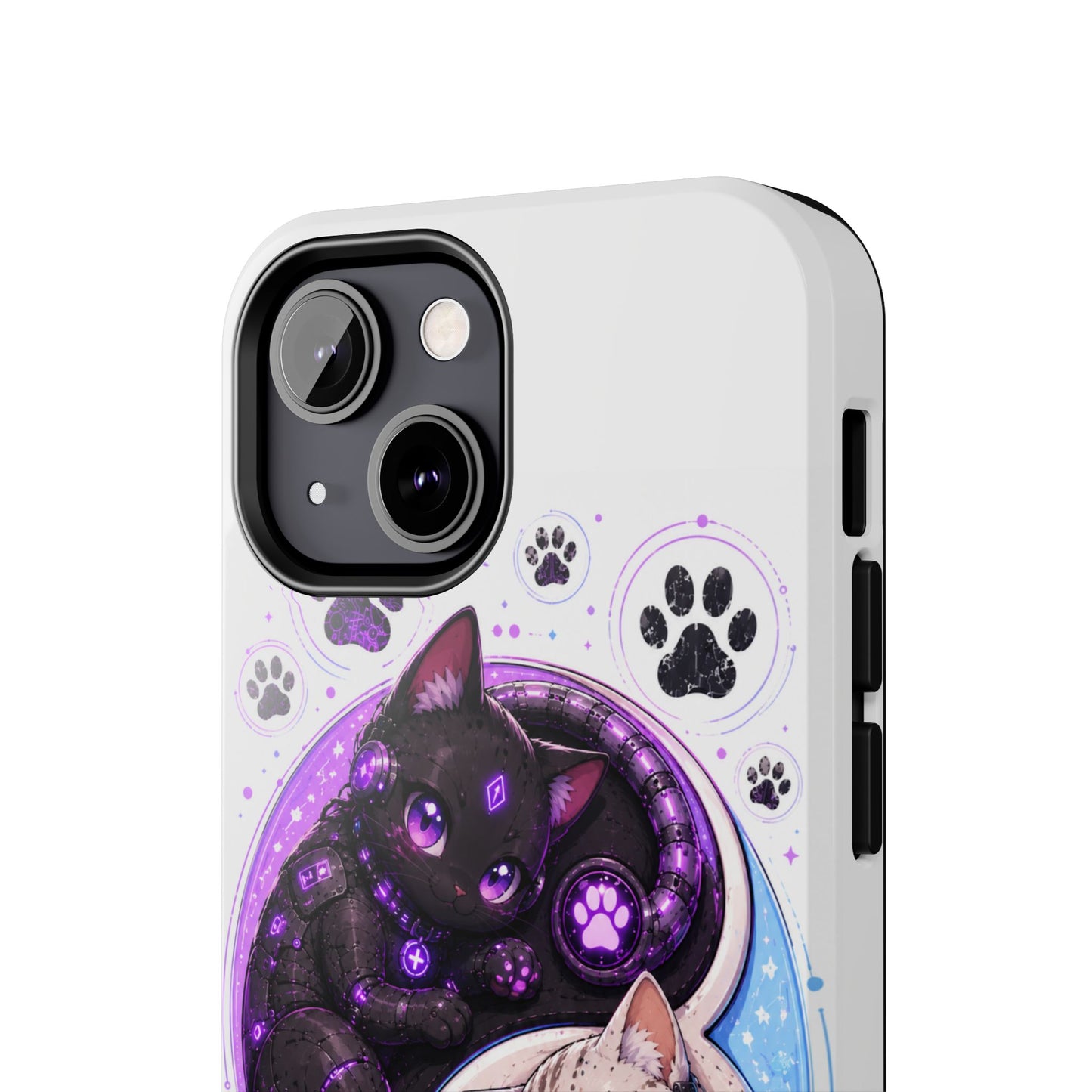 Cat Yin Yang Tough Phone Case — Black & White Kittens, Paw Print Protective Cover