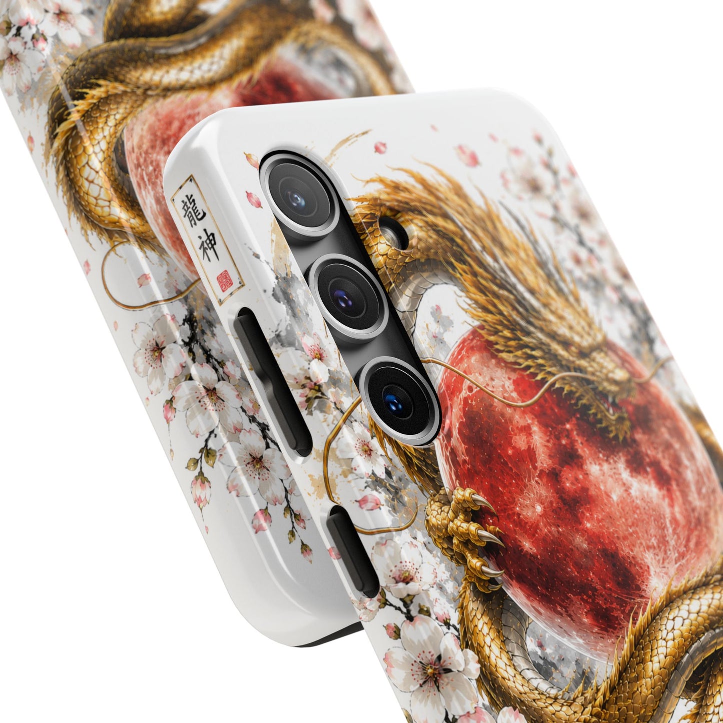 Golden Dragon Phone Case — Red Moon & Cherry Blossom Tough Phone Case