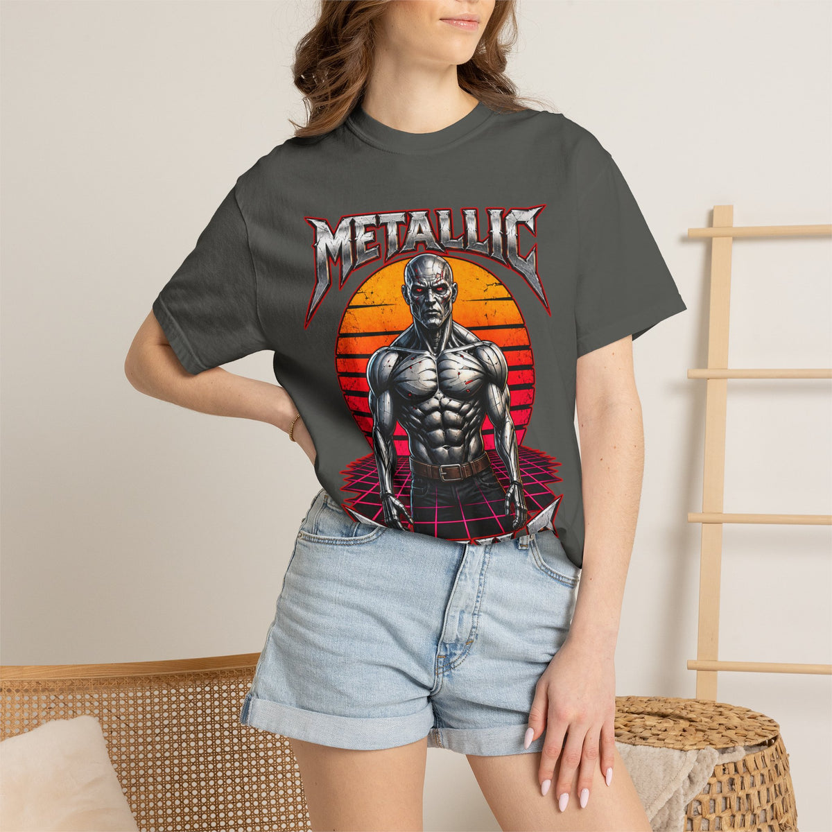 Metallic Souls T-Shirt — Retro Sunset Muscular Warrior Graphic Tee