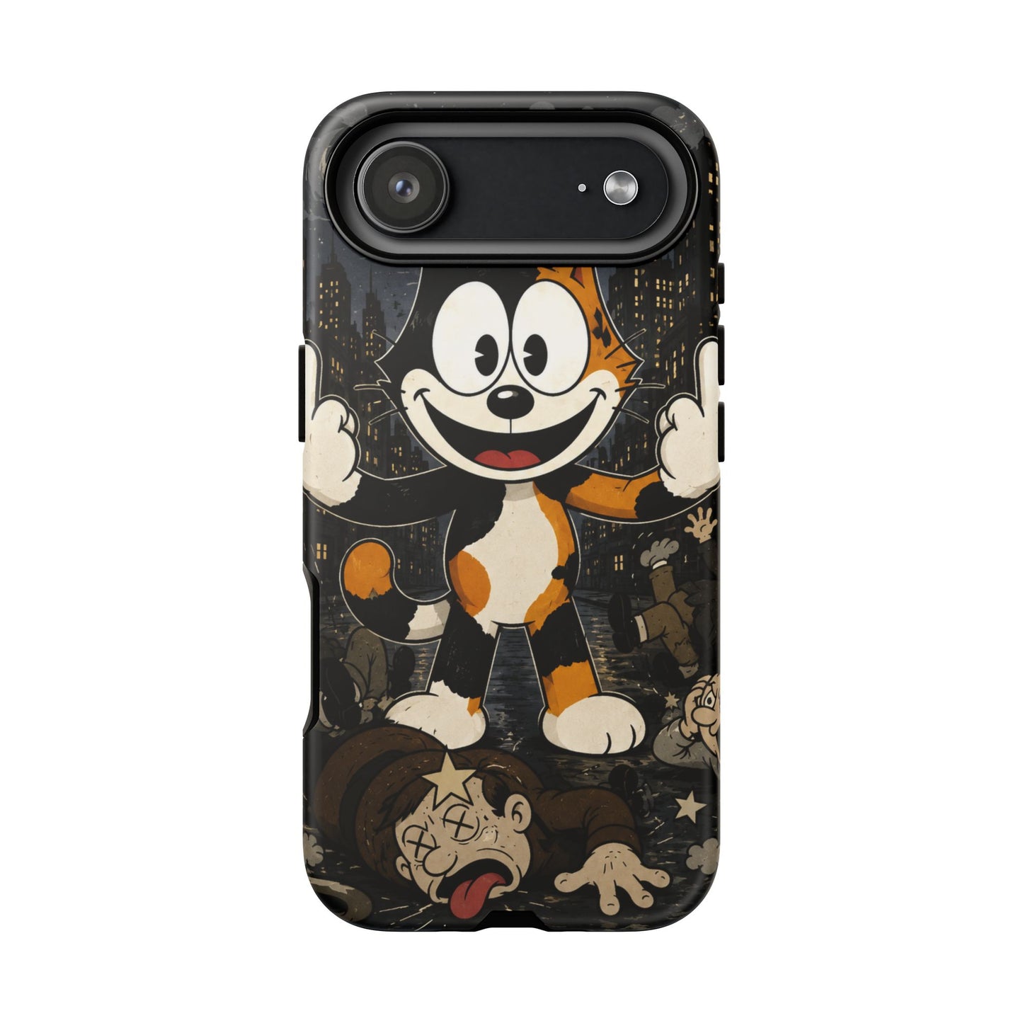 Vintage Cartoon Cat Phone Case — Edgy Felix-Style Illustration