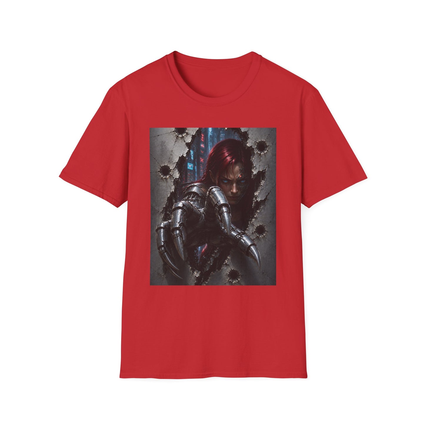 Cyberpunk Warrior Graphic T-Shirt — Red-Haired Brawler Design