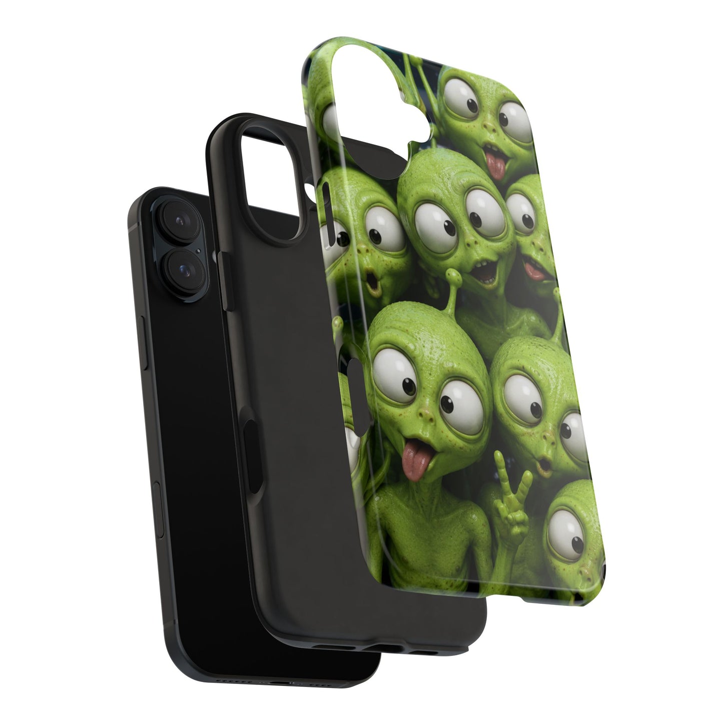 Alien Selfie Tough Phone Case — Cute Green Cartoon Aliens Protective Cover