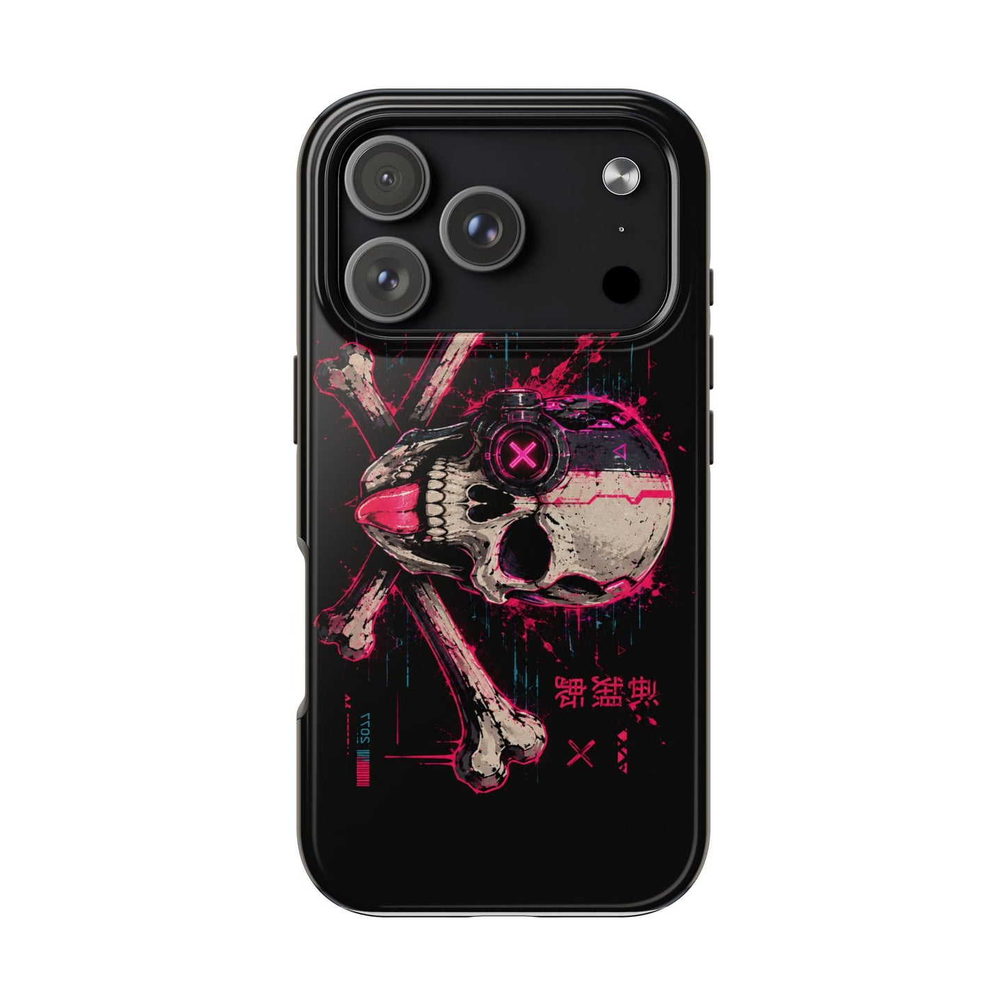 Skull & Crossbones Tough Phone Case — Neon Cyberpunk Skull Design