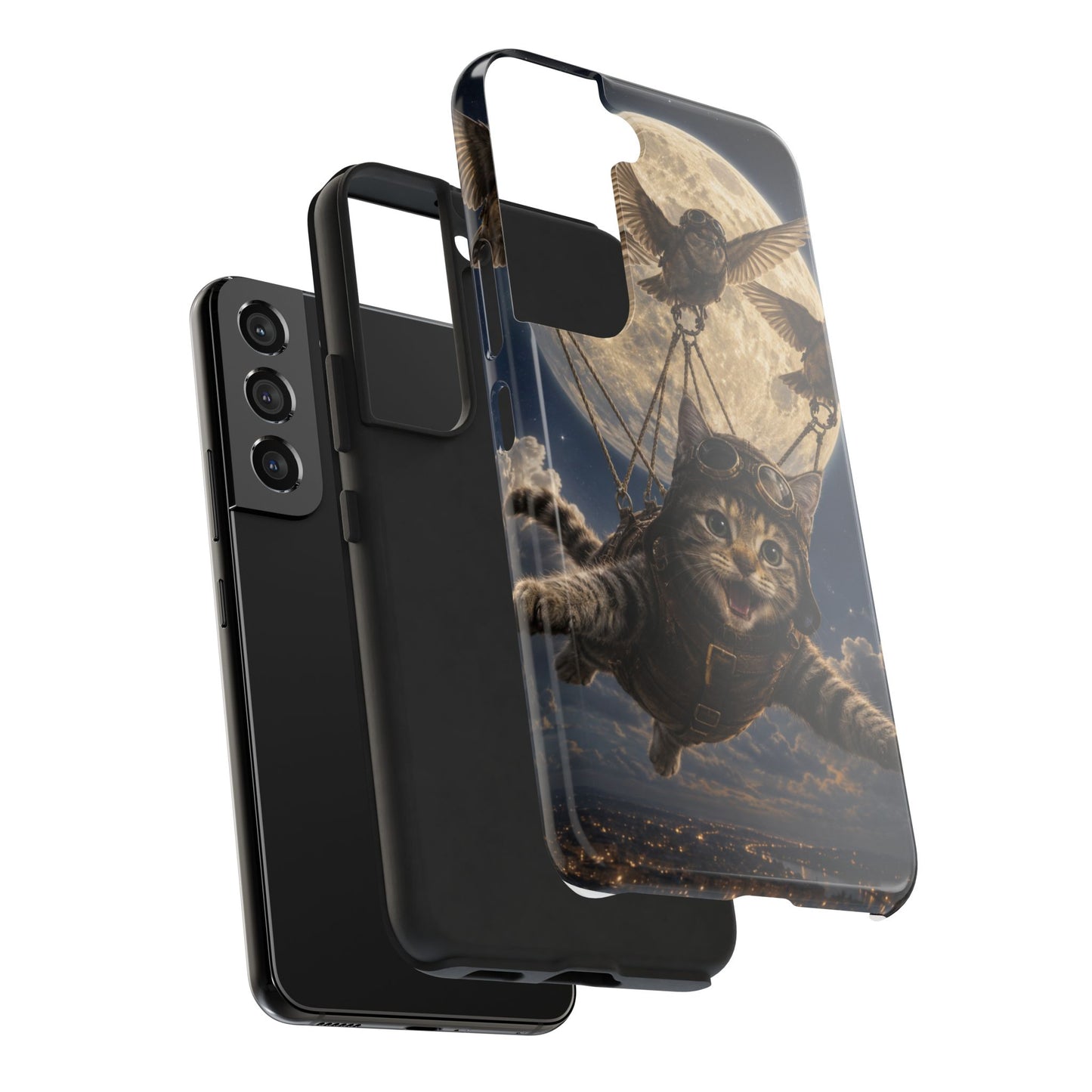 Cat Pilot Phone Case — Adventure Kitty Moonlit Flight Tough Protection