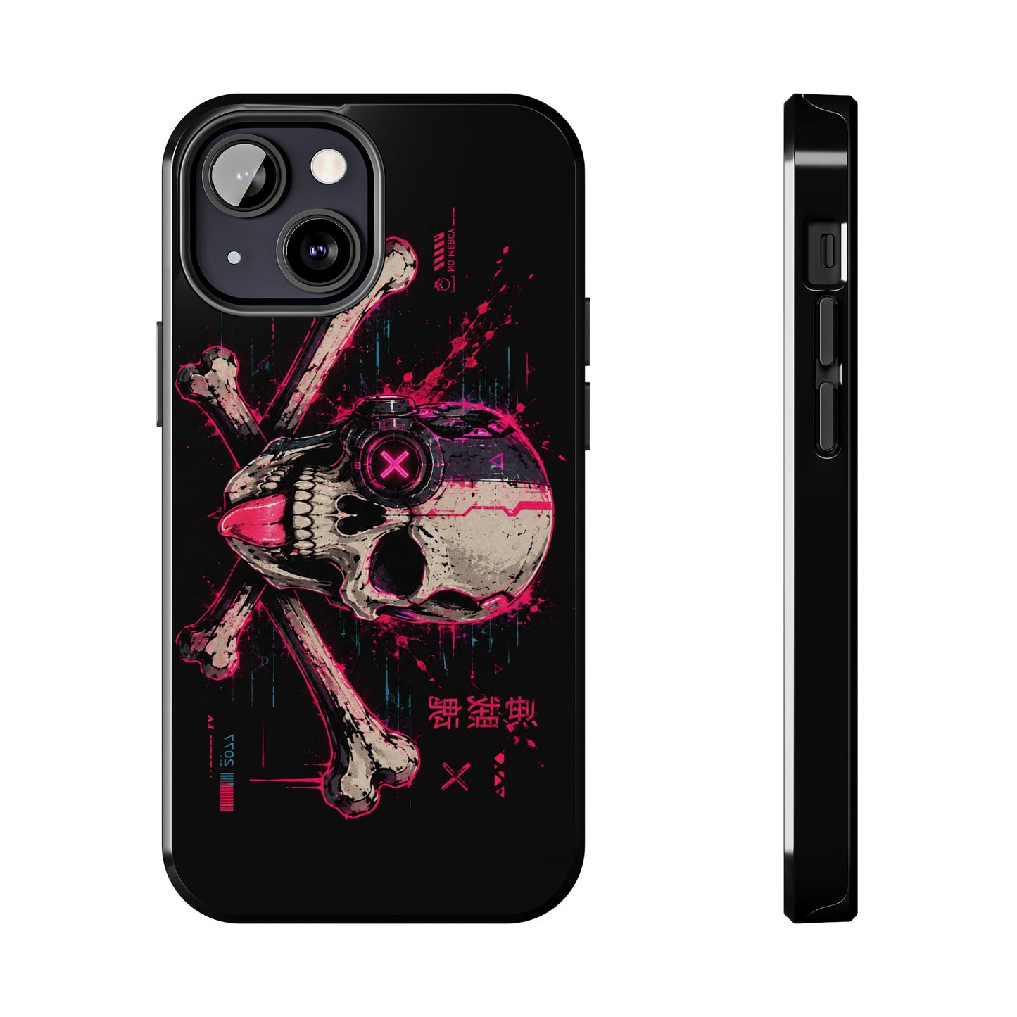 Skull & Crossbones Tough Phone Case — Neon Cyberpunk Skull Design