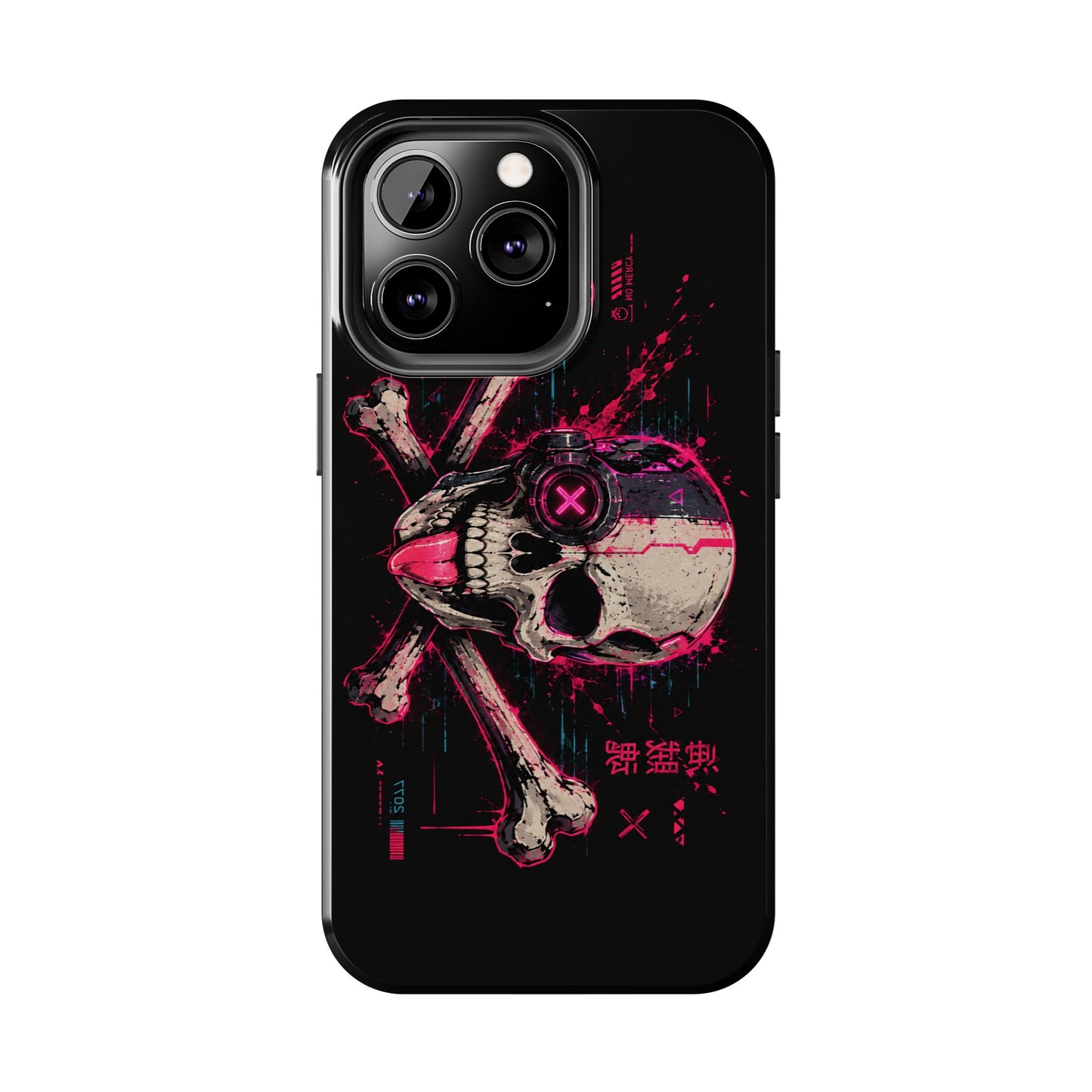 Skull & Crossbones Tough Phone Case — Neon Cyberpunk Skull Design