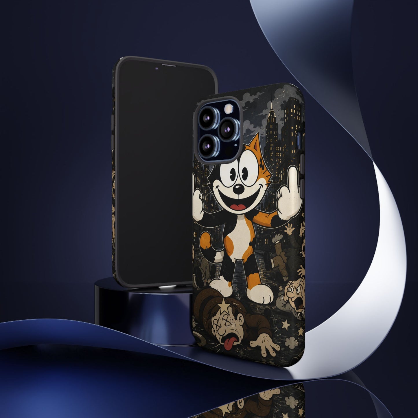 Vintage Cartoon Cat Phone Case — Edgy Felix-Style Illustration