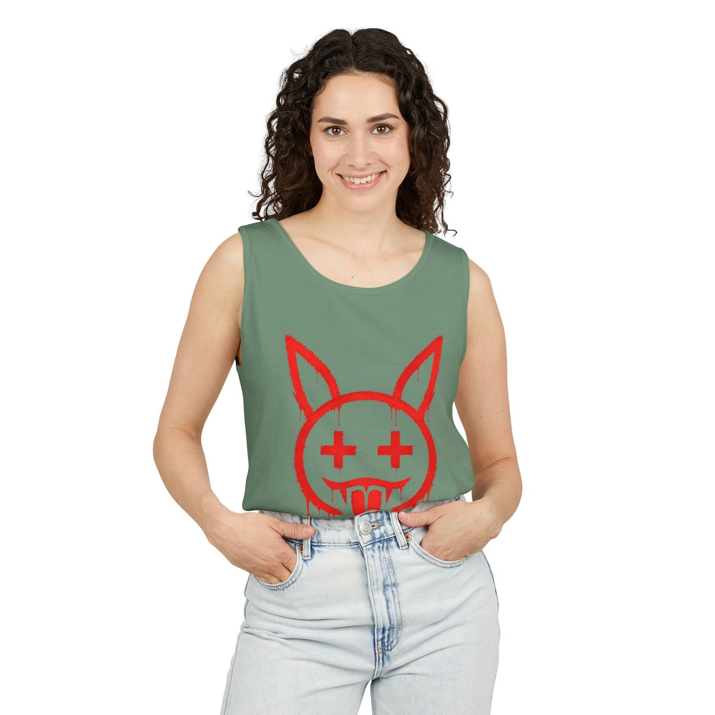 Graffiti Bunny Drip Tank Top,  Distressed Red Stencil Graphic