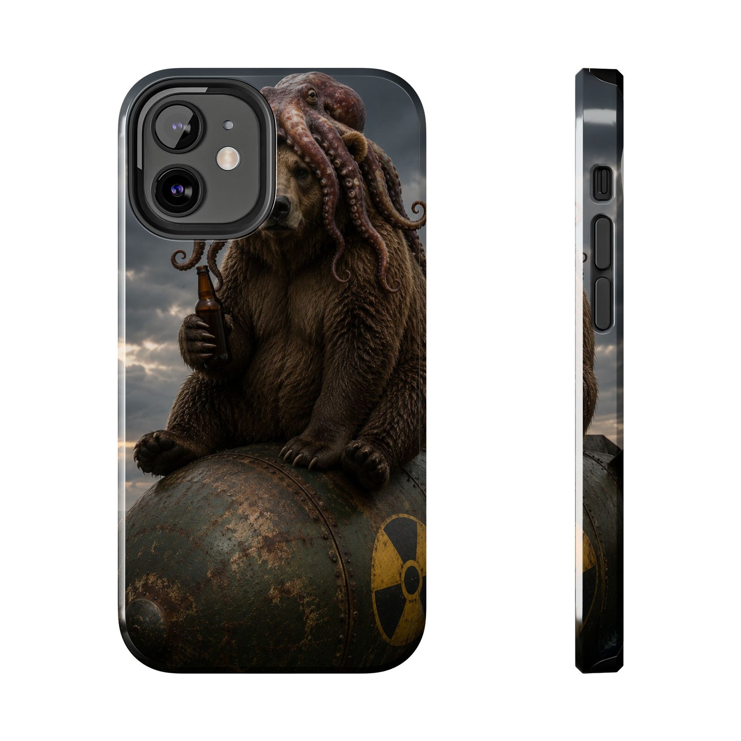 Tough Phone Case — Post‑Apocalyptic Bear with Octopus Helmet on Nuclear Bomb