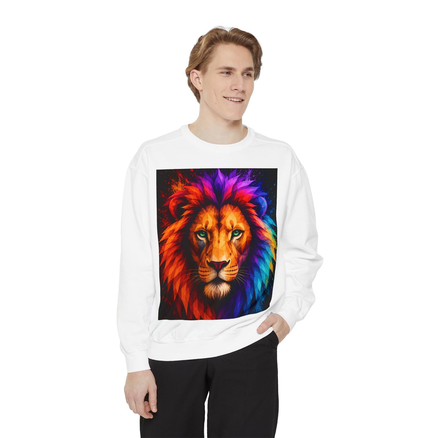 Colorful Lion Sweatshirt — Vibrant Rainbow Mane Crewneck