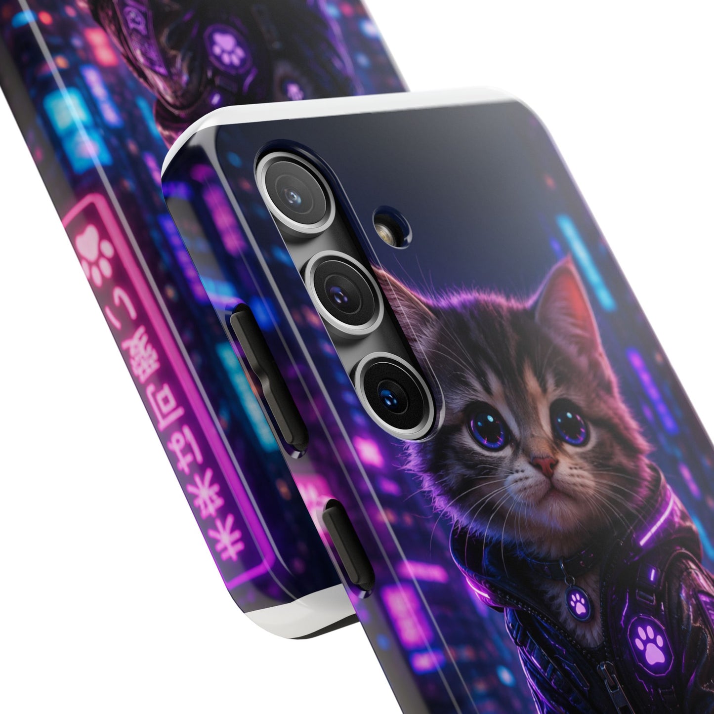 Cyberpunk Kitten Tough Phone Case — Neon Cat Protective Phone Cover