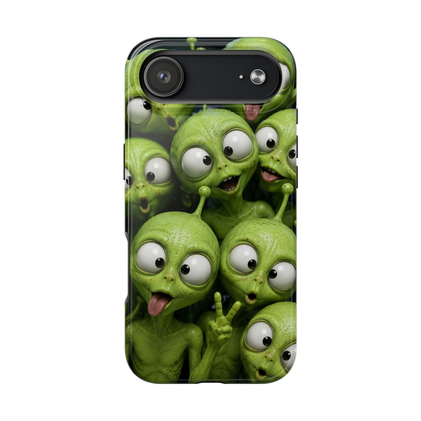 Alien Selfie Tough Phone Case — Cute Green Cartoon Aliens Protective Cover