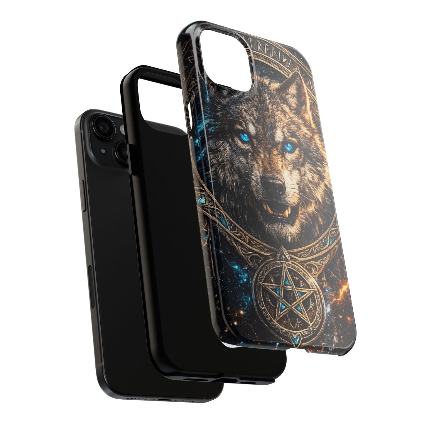Wolf Pentagram Phone Case - Rugged Mystic Phone Cover with Glowing Blue Eyes