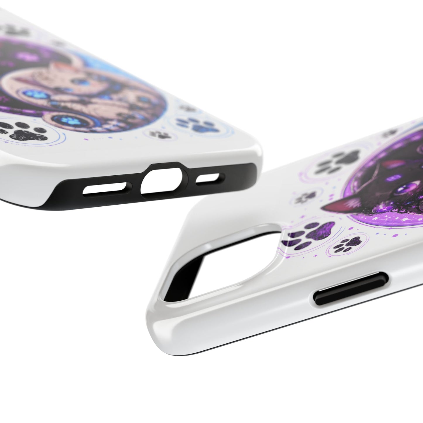 Cat Yin Yang Tough Phone Case — Black & White Kittens, Paw Print Protective Cover