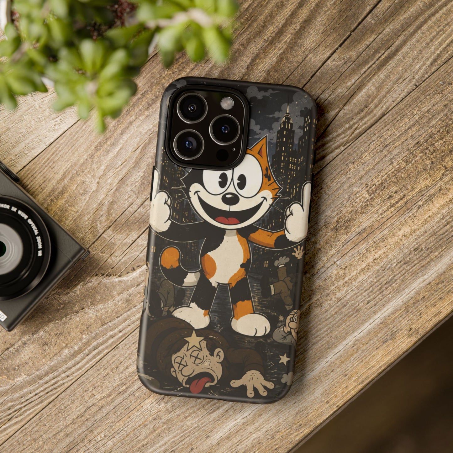 Vintage Cartoon Cat Phone Case — Edgy Felix-Style Illustration